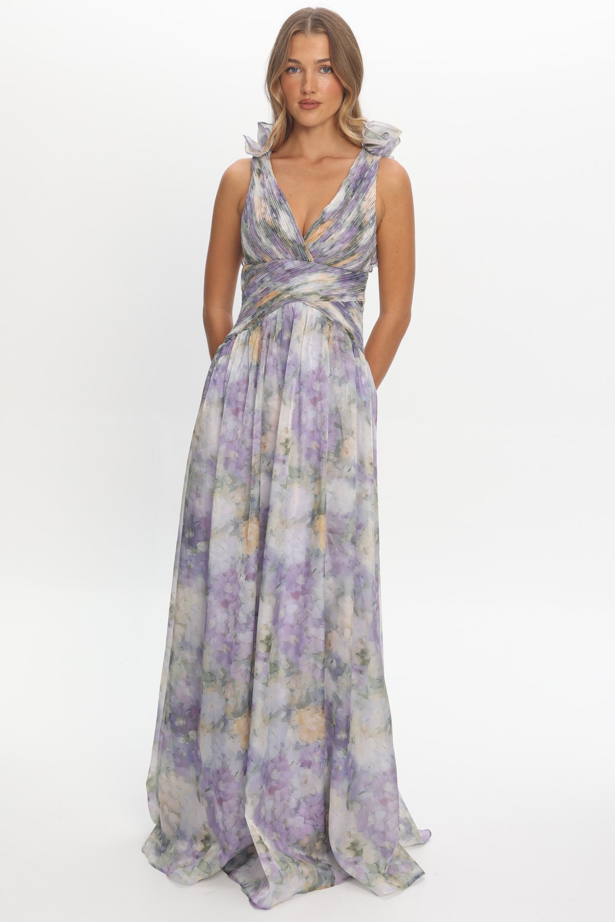 Lys Lace-Up Back Maxi Dress Print Lavender