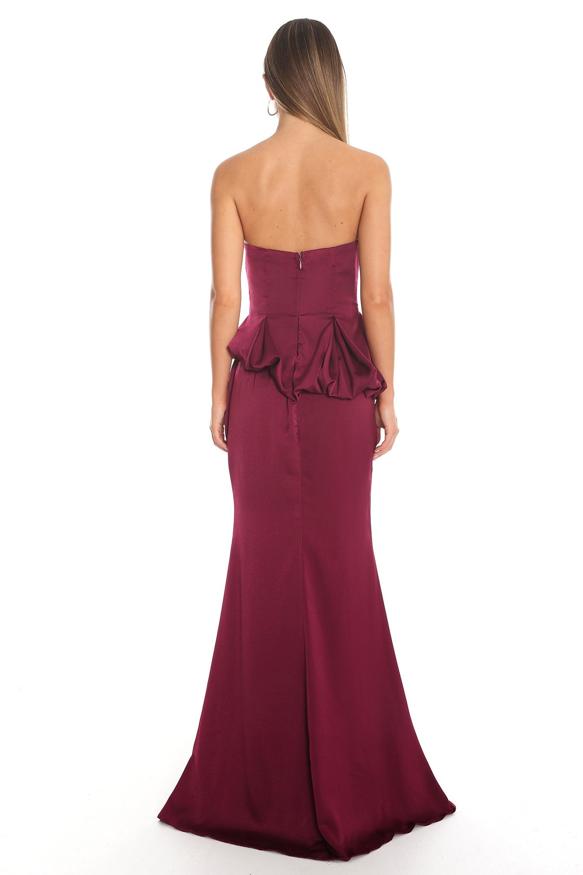 Masquerade Strapless Peplum Maxi Dress Plum