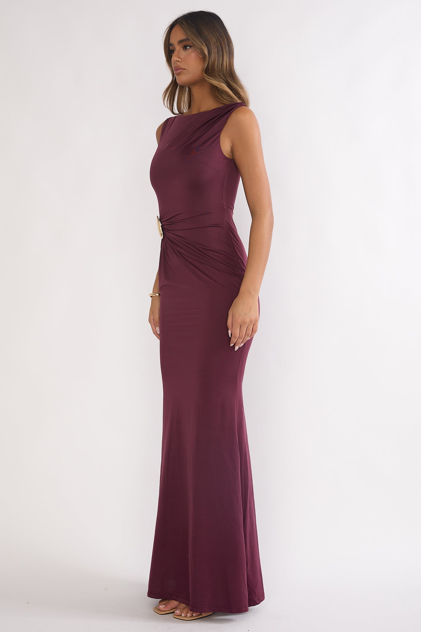 Isalyn Gathered Waist Maxi Dress Burgundy - S Isalyn Gathered Waist Maxi Dress Burgundy - S