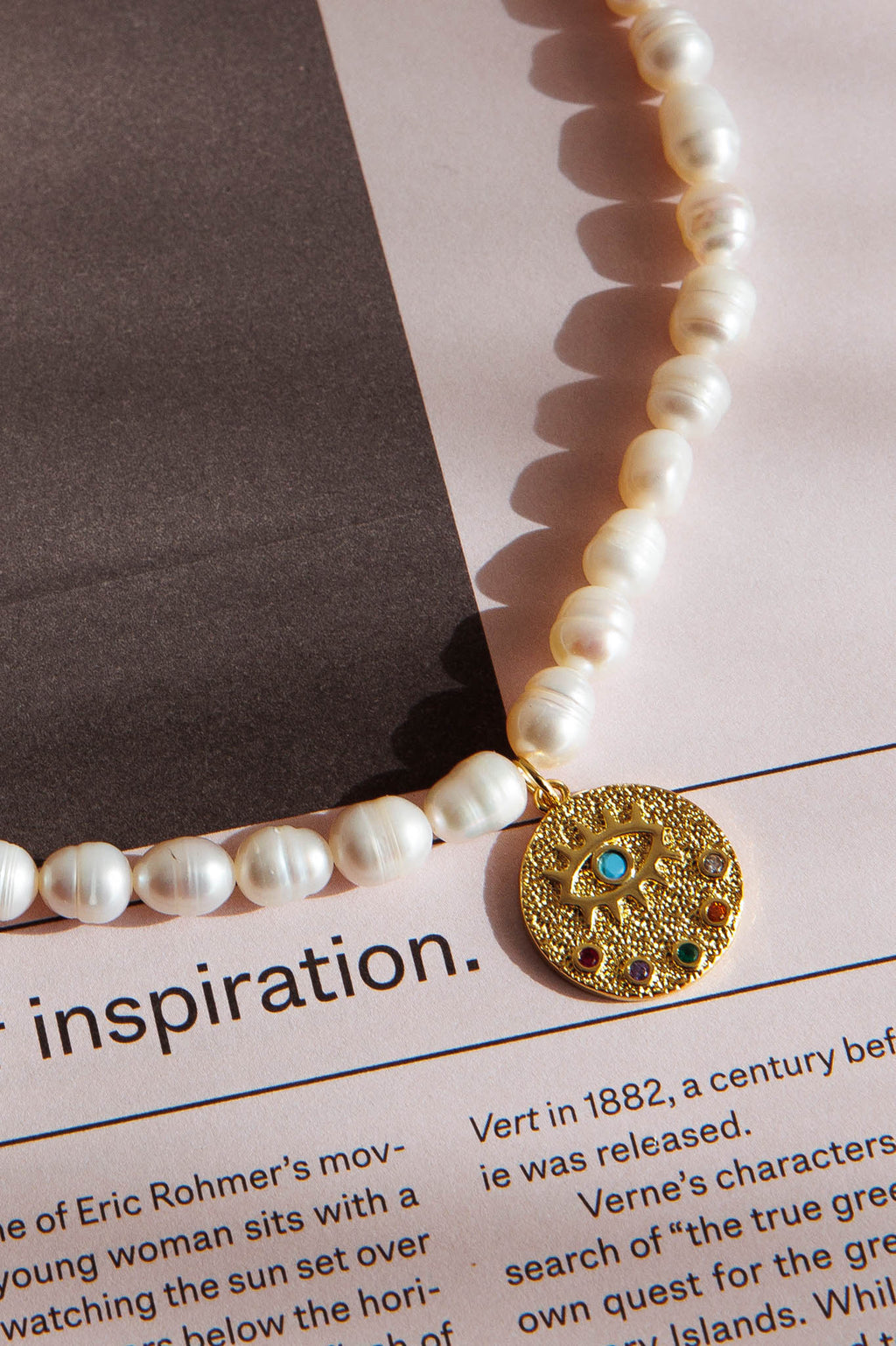 Evil Eye Freshwater Pearl Necklace Gold by Selfie Leslie