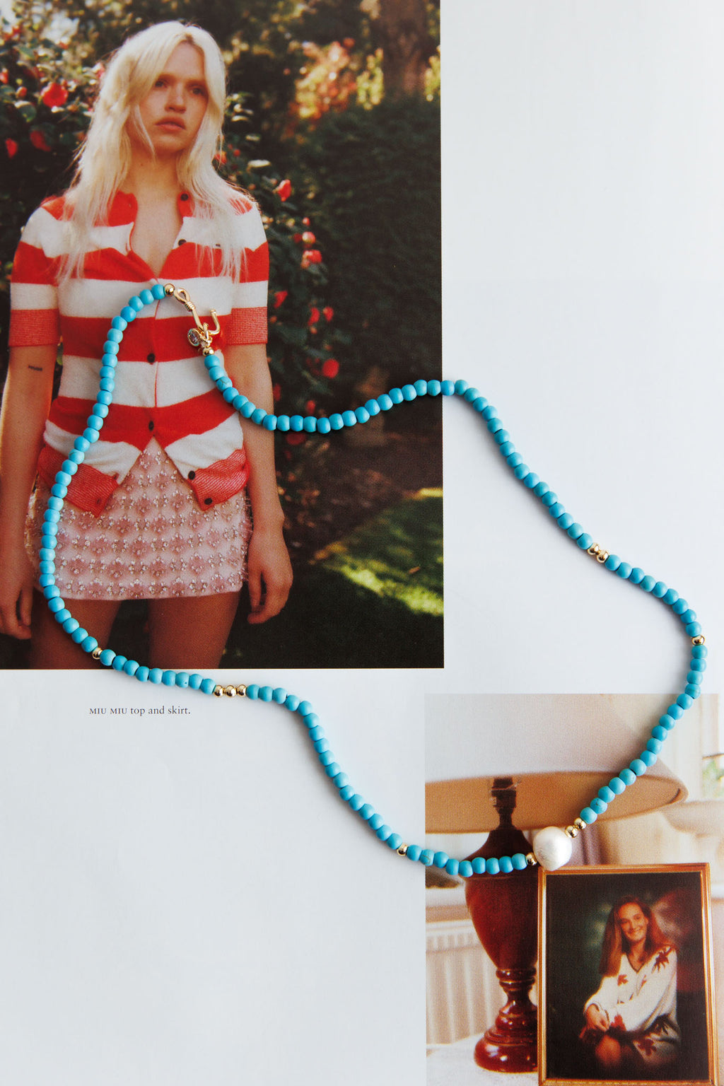Ibiza Turquoise Bead Pearl Necklace Gold by Selfie Leslie