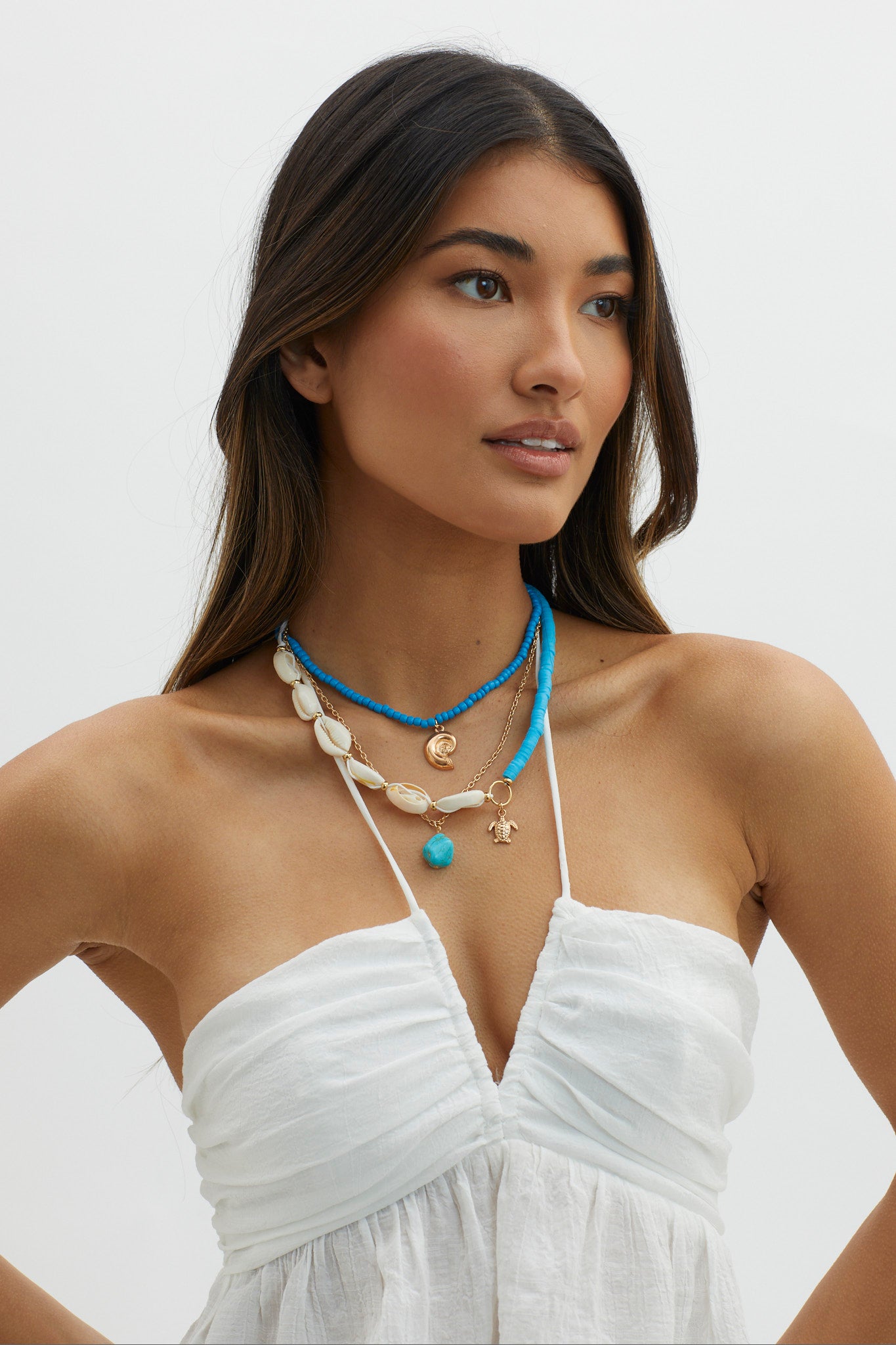 Bora Bora Shell Bead Multi-Layer Necklace Gold by Selfie Leslie