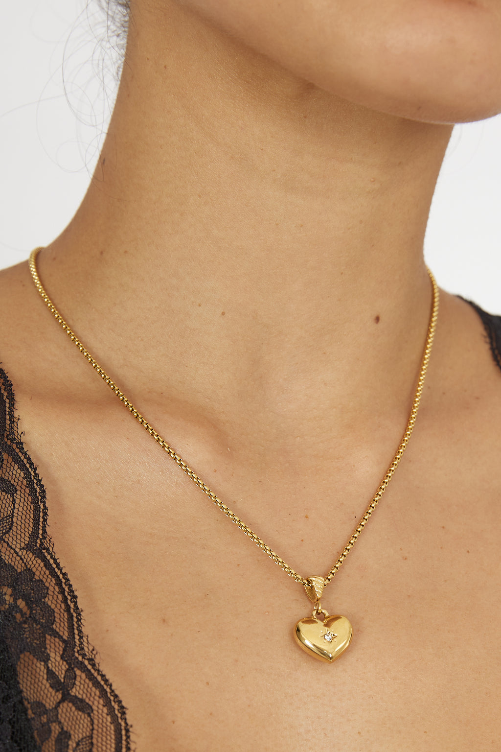 Cora Puffed Heart Pendant Necklace Gold by Selfie Leslie