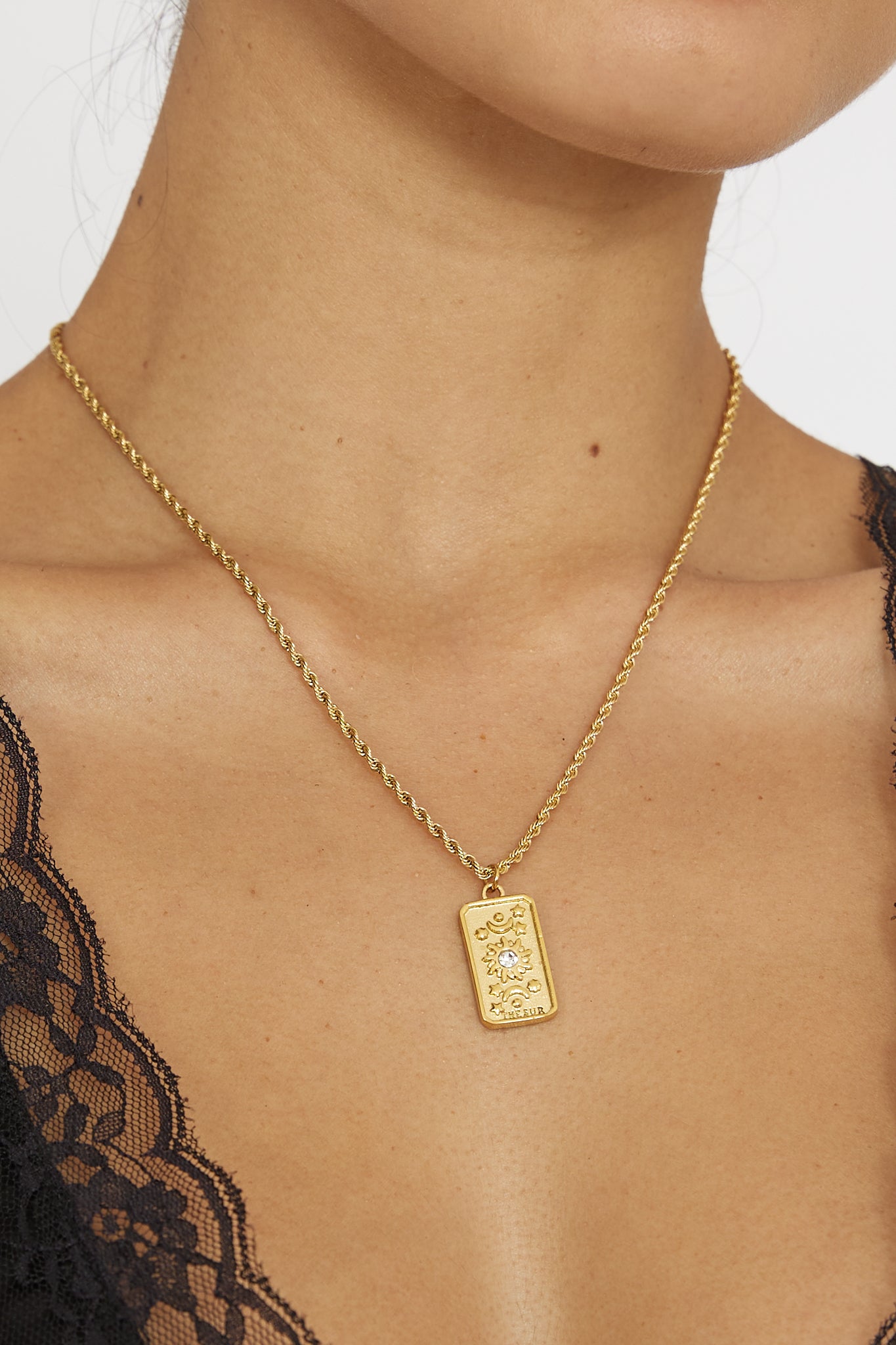 Sol Rope Chain Pendant Necklace Gold by Selfie Leslie