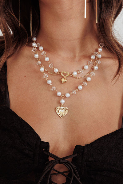 Venus Heart & Pearl Multi-Strand Necklace Gold | Selfie Leslie