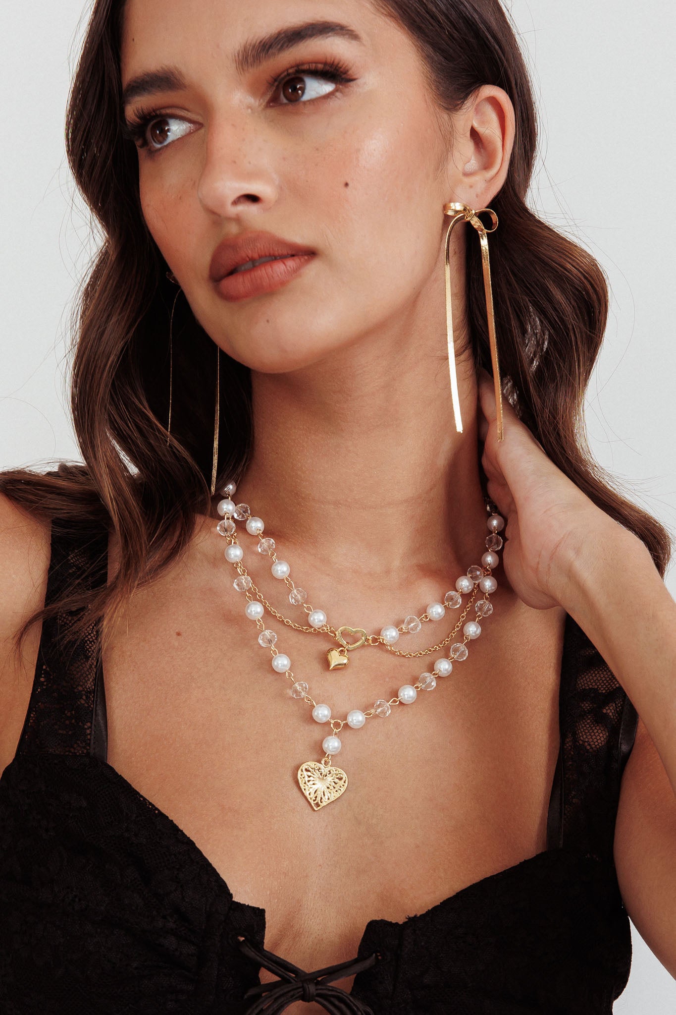 Venus Heart & Pearl Multi-Strand Necklace Gold | Selfie Leslie Venus Heart & Pearl Multi-Strand Necklace Gold | Selfie Leslie