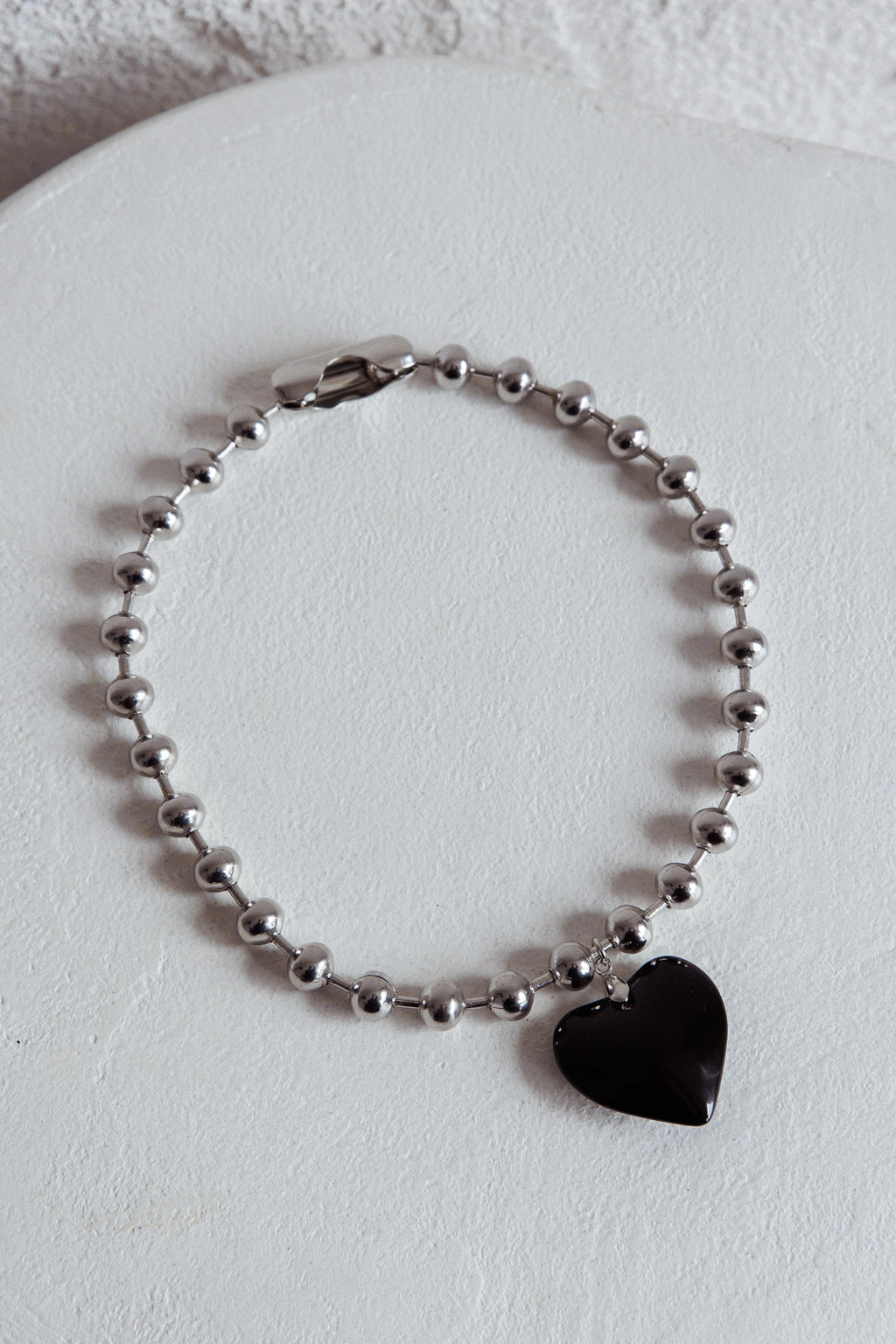 Lee Silver Bead Large Heart Necklace Black by Selfie Leslie