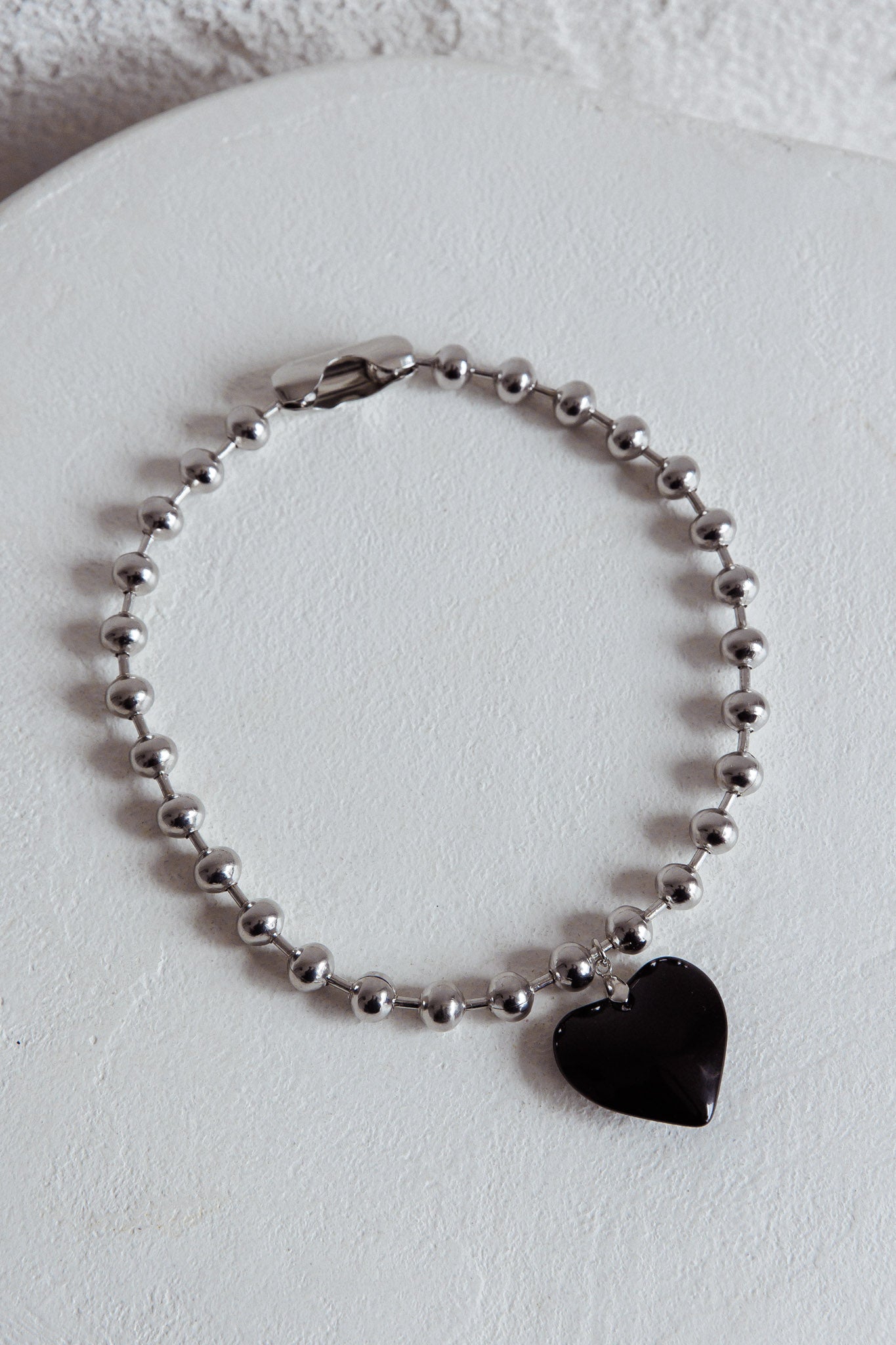 Lee Silver Bead Large Heart Necklace Black by Selfie Leslie
