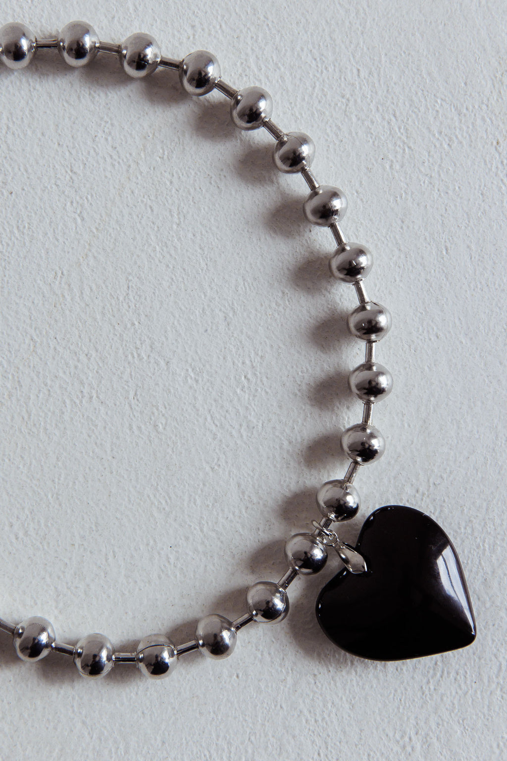 Lee Silver Bead Large Heart Necklace Black by Selfie Leslie