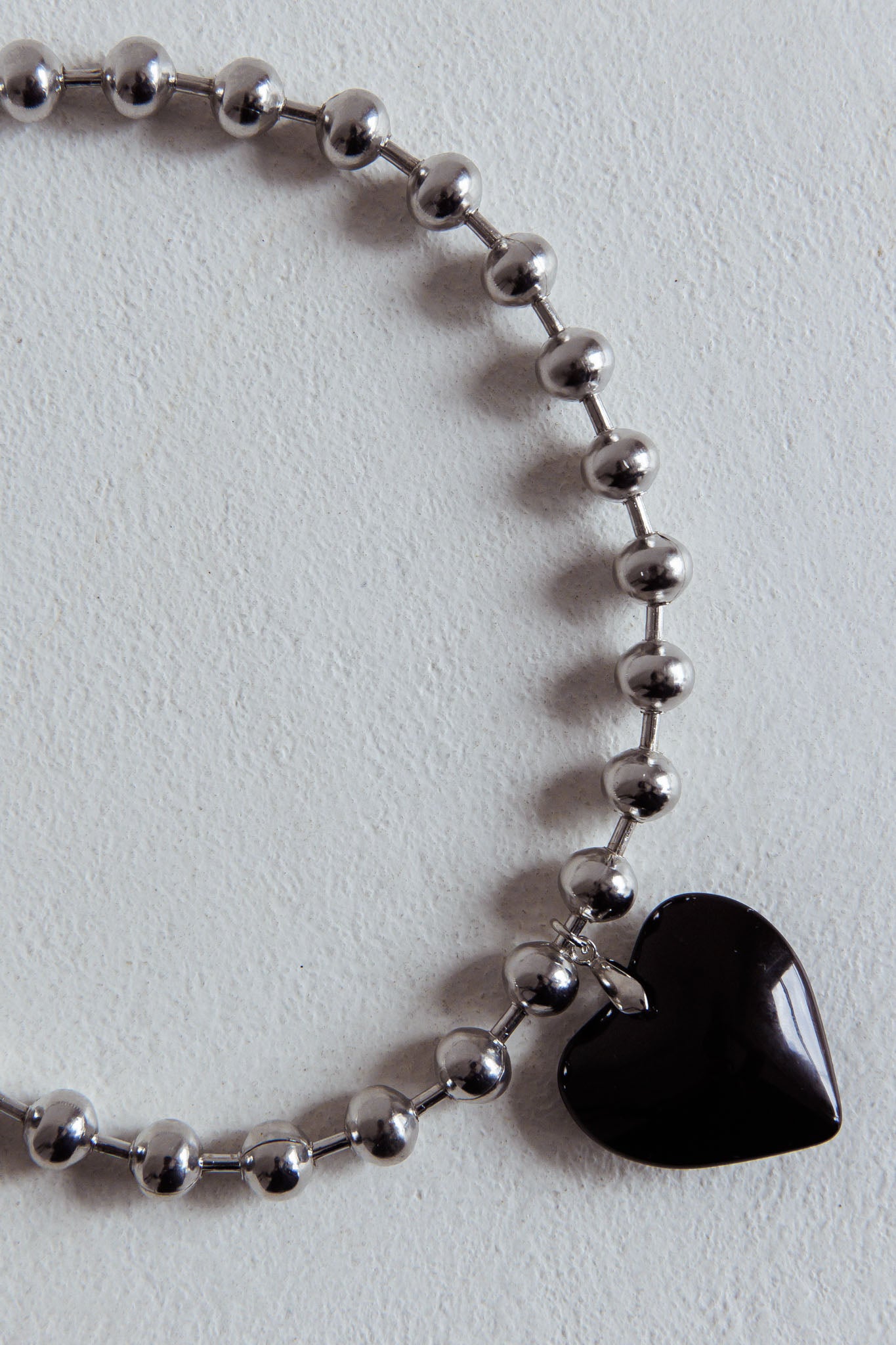 Lee Silver Bead Large Heart Necklace Black by Selfie Leslie