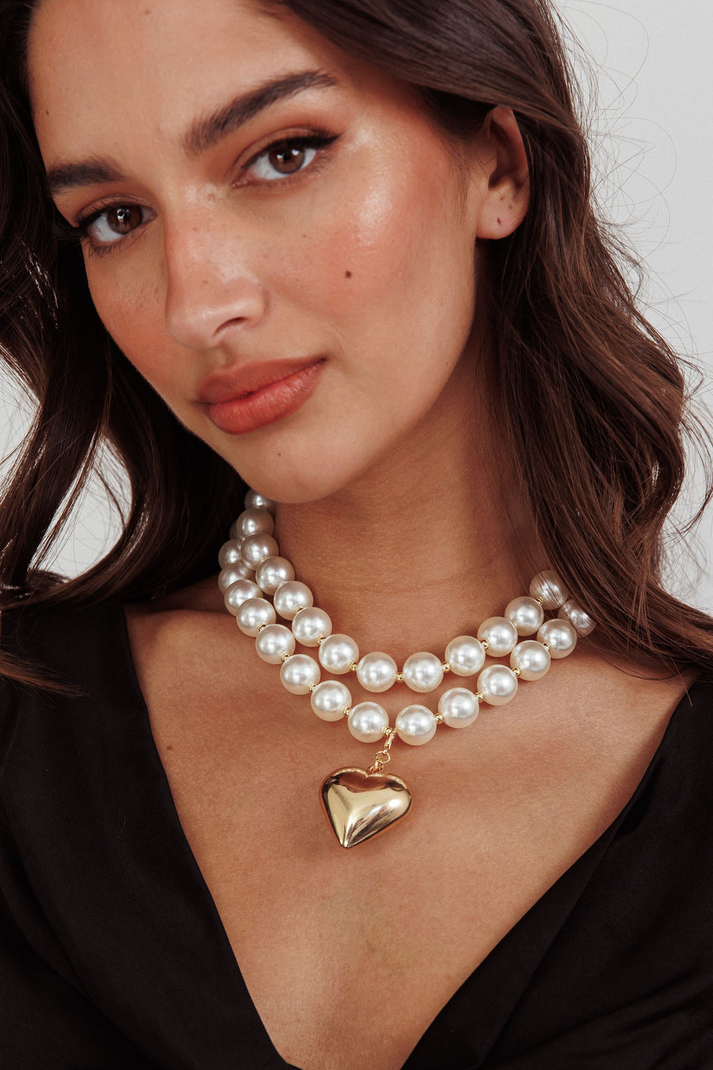Kerri Large Heart Pearl Necklace Gold by Selfie Leslie