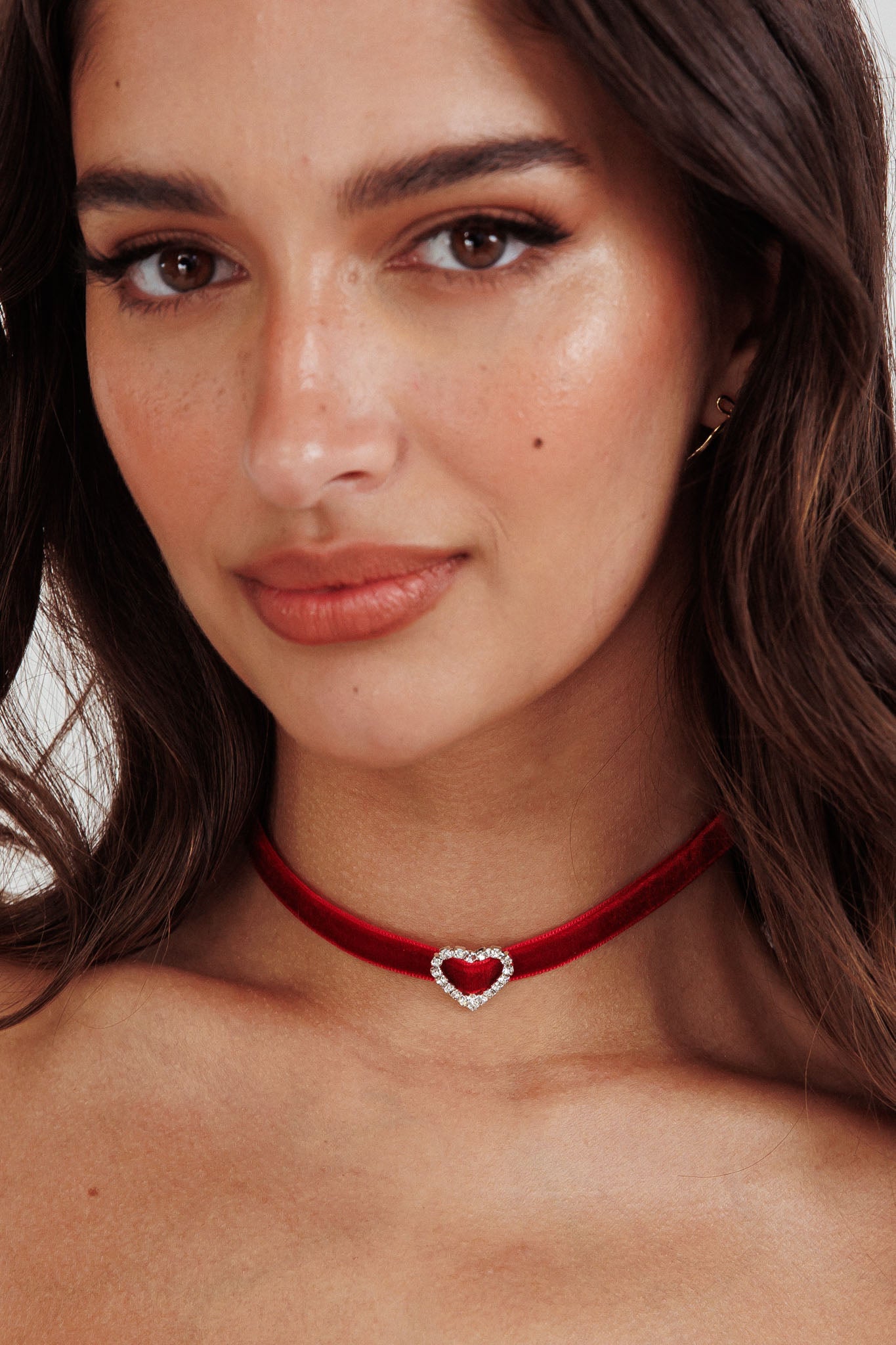 Lola Diamante Heart Velvet Choker Necklace Red by Selfie Leslie