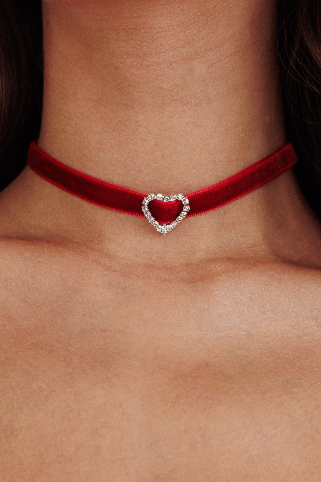 Lola Diamante Heart Velvet Choker Necklace Red by Selfie Leslie