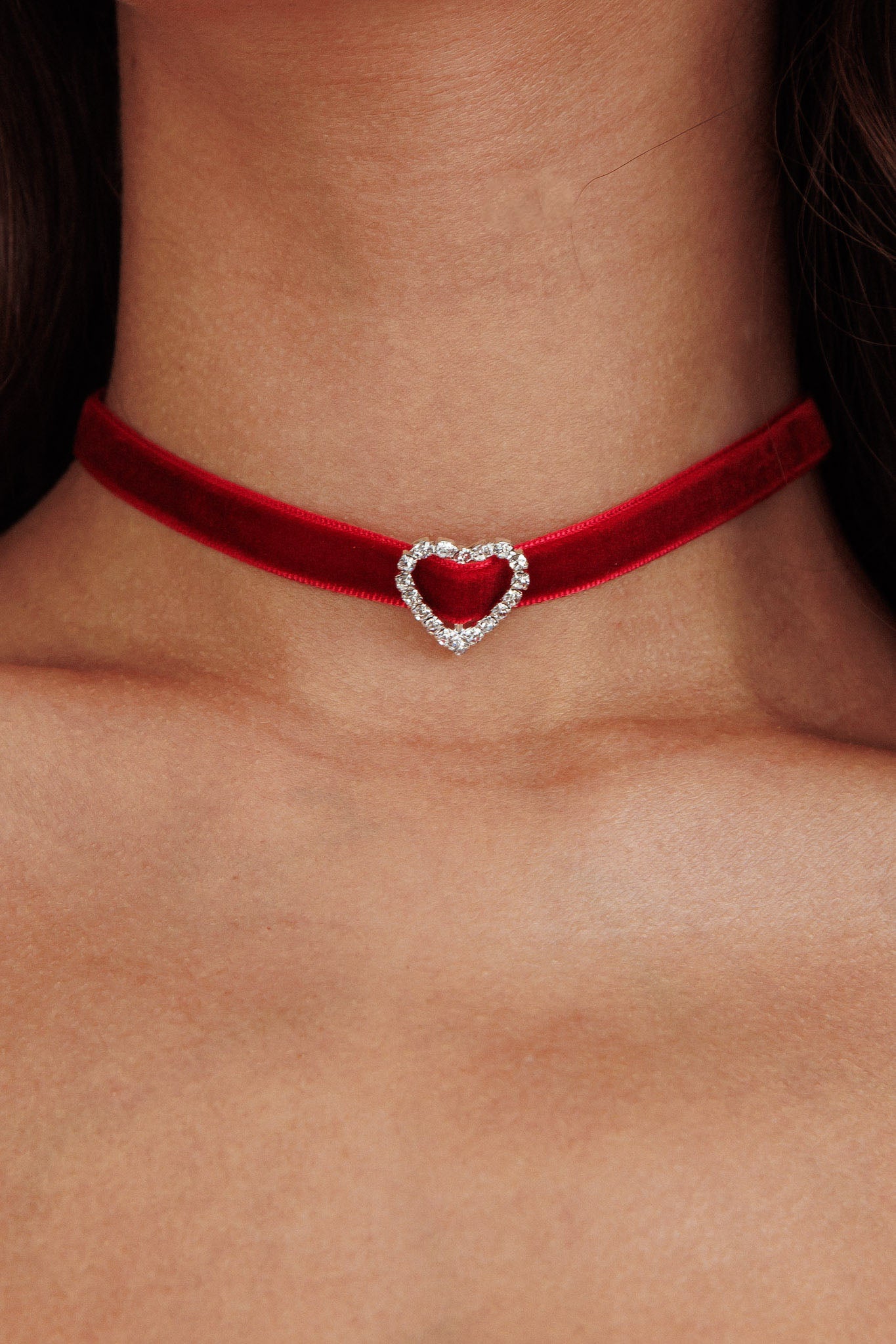 Lola Diamante Heart Velvet Choker Necklace Red by Selfie Leslie