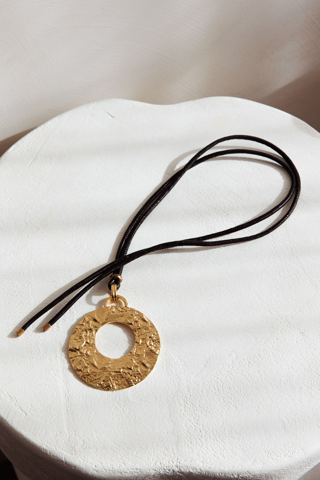 Hometown Textured Round Pendant Necklace Gold by Selfie Leslie