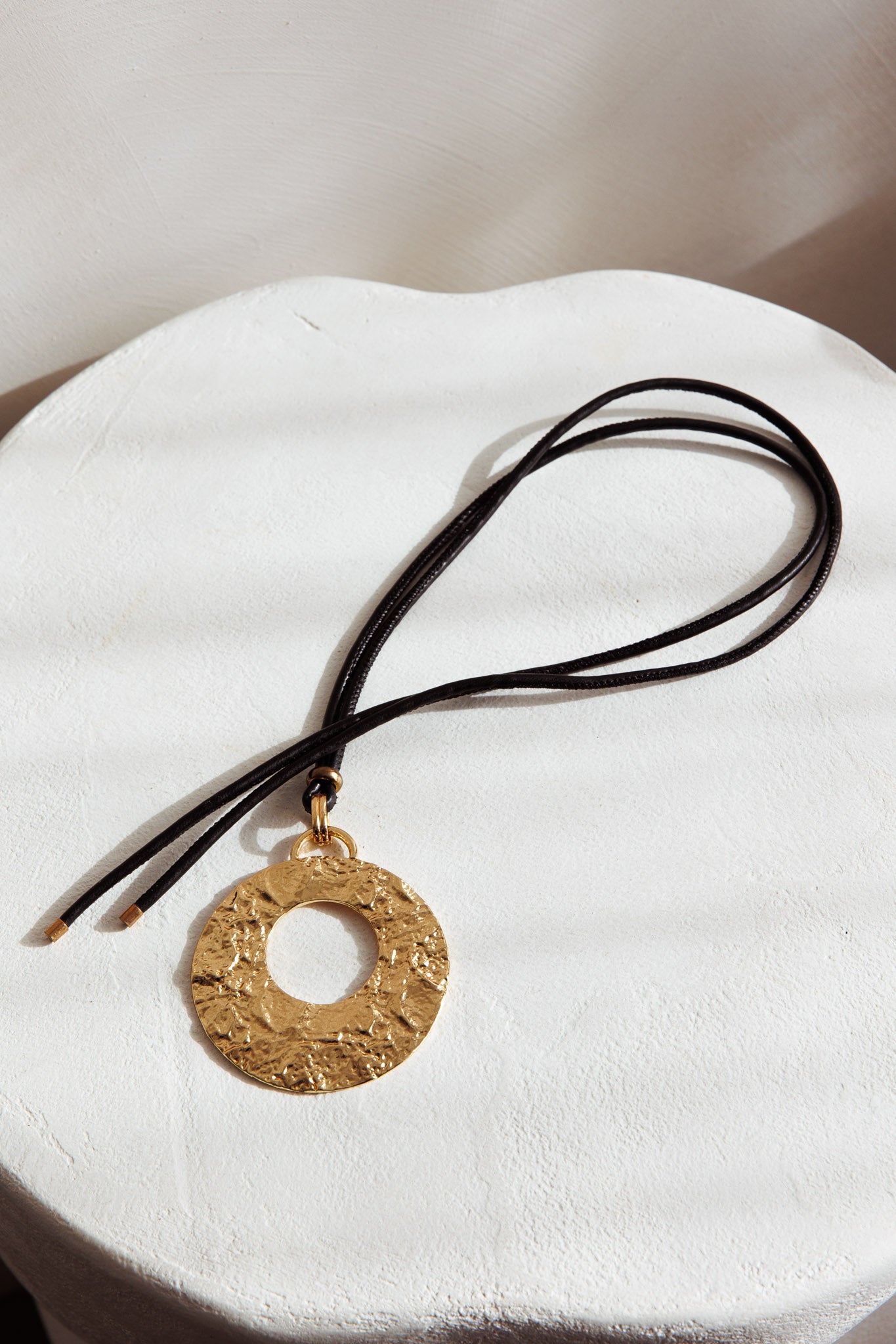 Hometown Textured Round Pendant Necklace Gold by Selfie Leslie