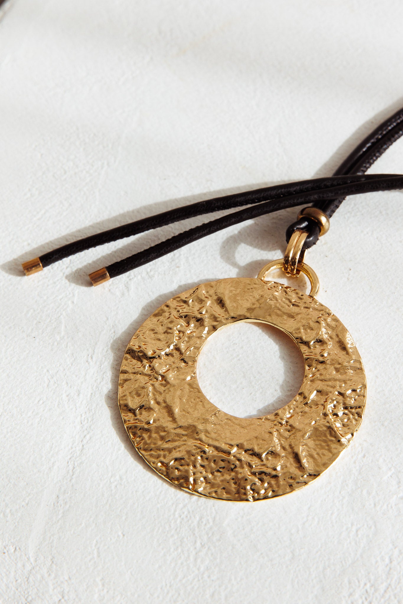 Hometown Textured Round Pendant Necklace Gold by Selfie Leslie