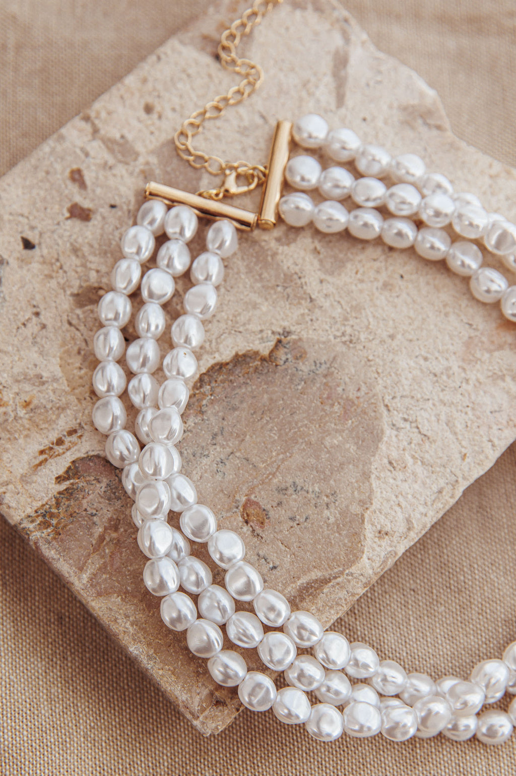 Roxanne Three Strand Baroque Necklace Pearl by Selfie Leslie