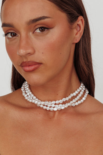 Roxanne Three Strand Baroque Necklace Pearl | Selfie Leslie