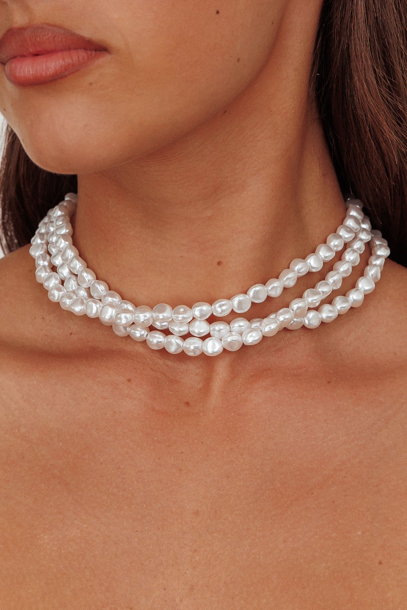 Roxanne Three Strand Baroque Necklace Pearl by Selfie Leslie