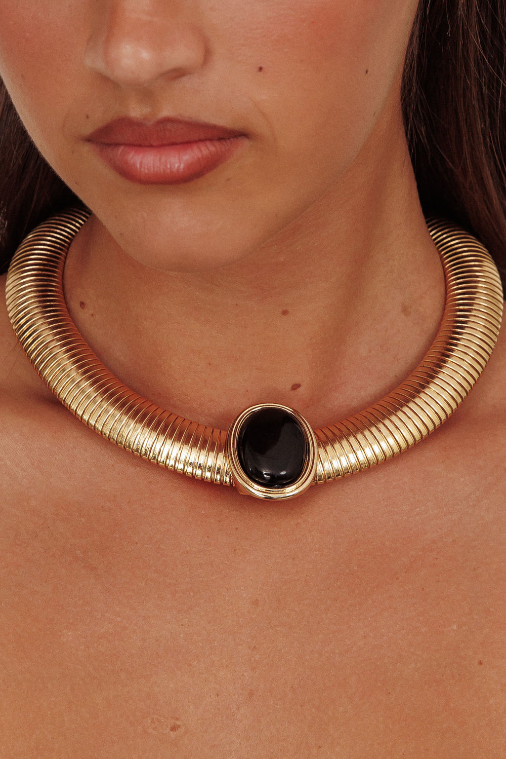 Cleopatra Oval Pendant Necklace Gold Black by Selfie Leslie