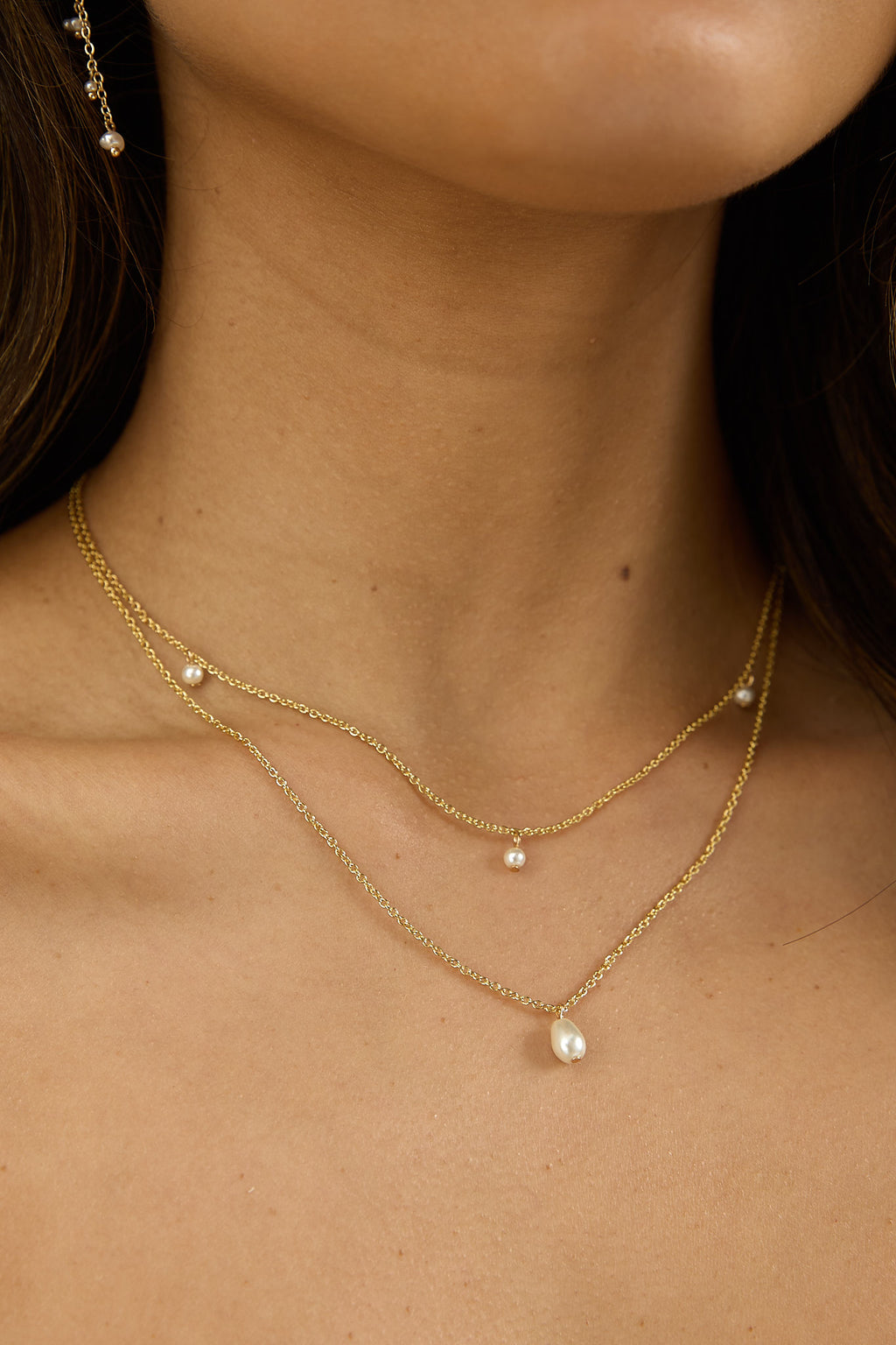 Hollis Double Strand Droplet Necklace Gold/Pearl by Selfie Leslie