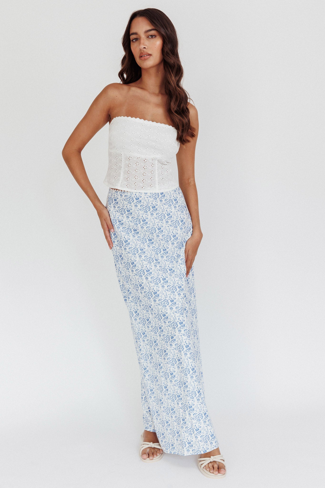 Maggie Eyelet Embroidery Strapless Top Ivory by Selfie Leslie