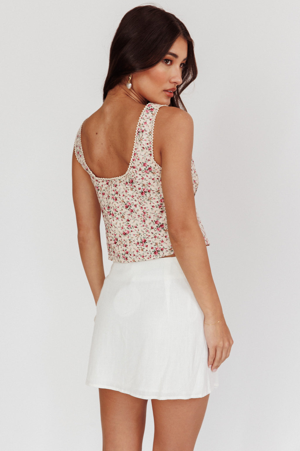 Evelynn Floral Front Tied Top Beige by Selfie Leslie