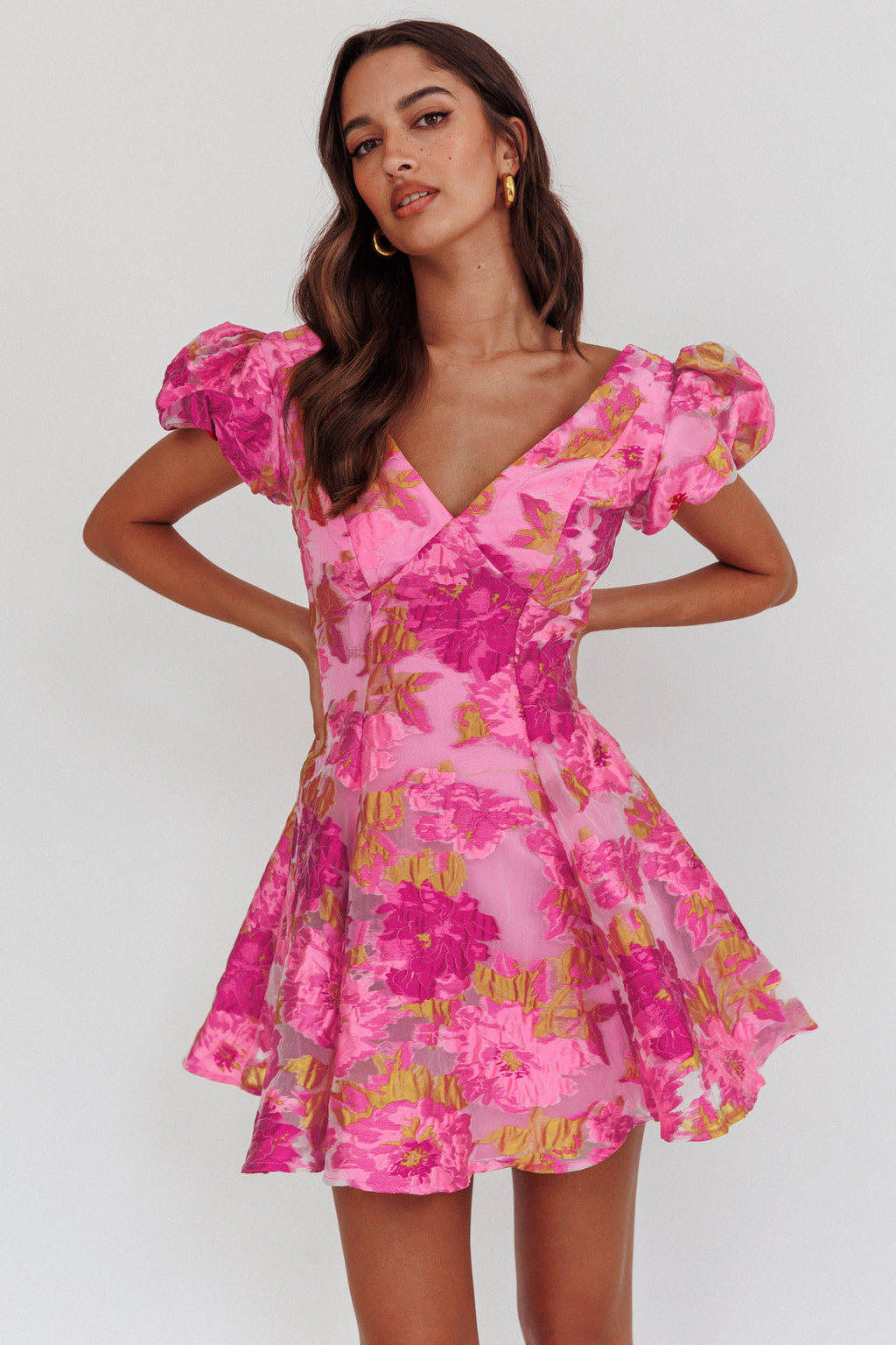 Perfect Match Puff Sleeve Low Back Mini Dress Pink by Selfie Leslie