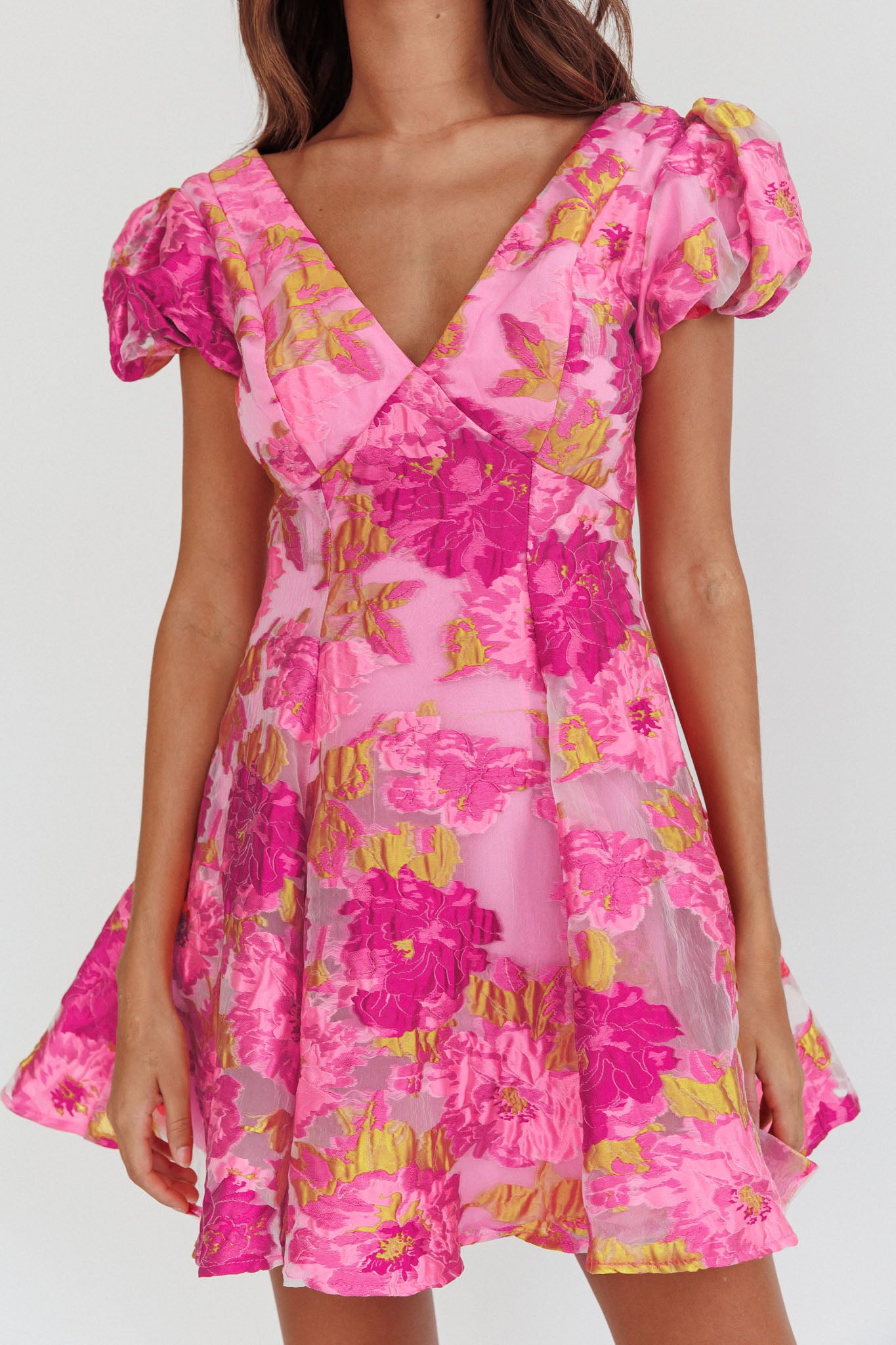 Perfect Match Puff Sleeve Low Back Mini Dress Pink by Selfie Leslie