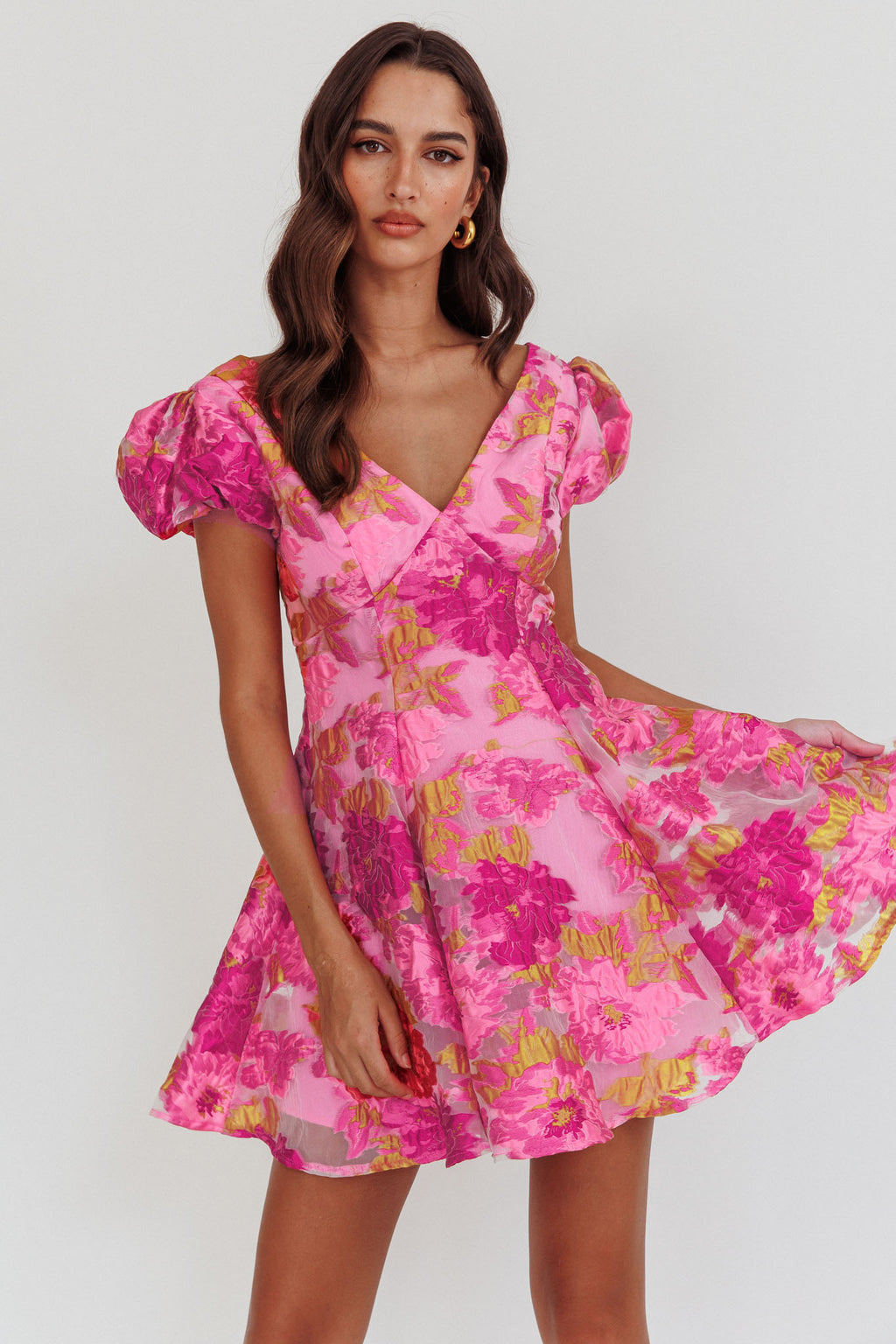 Perfect Match Puff Sleeve Low Back Mini Dress Pink by Selfie Leslie