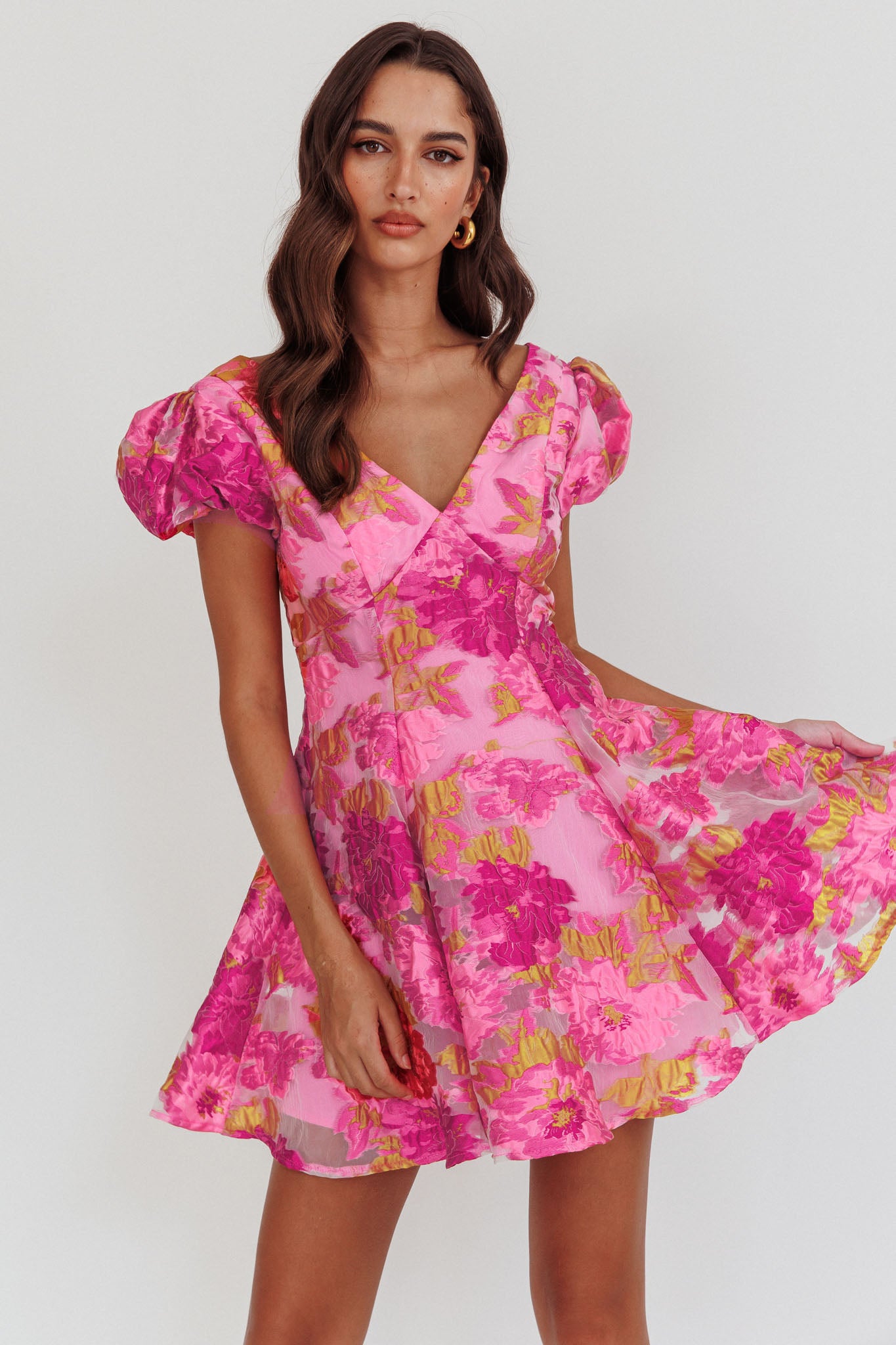 Perfect Match Puff Sleeve Low Back Mini Dress Pink by Selfie Leslie