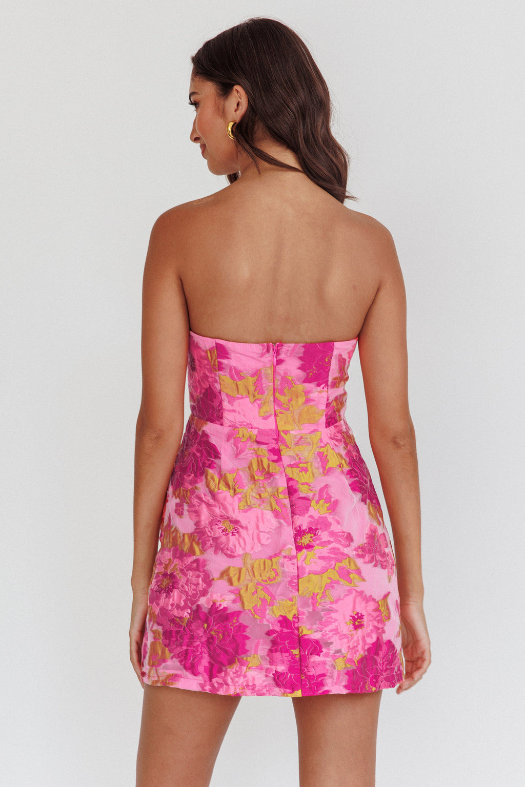 Marlina Strapless Jacquard Mini Dress Pink by Selfie Leslie