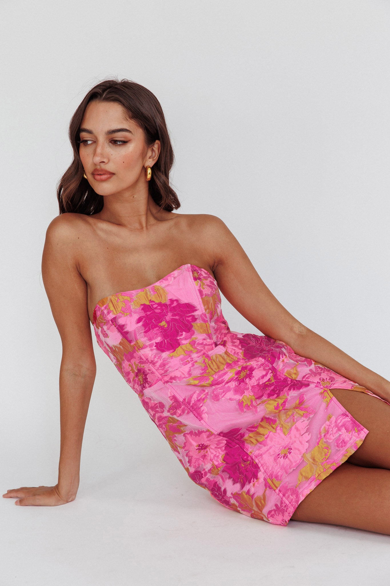 Marlina Strapless Jacquard Mini Dress Pink | Selfie Leslie