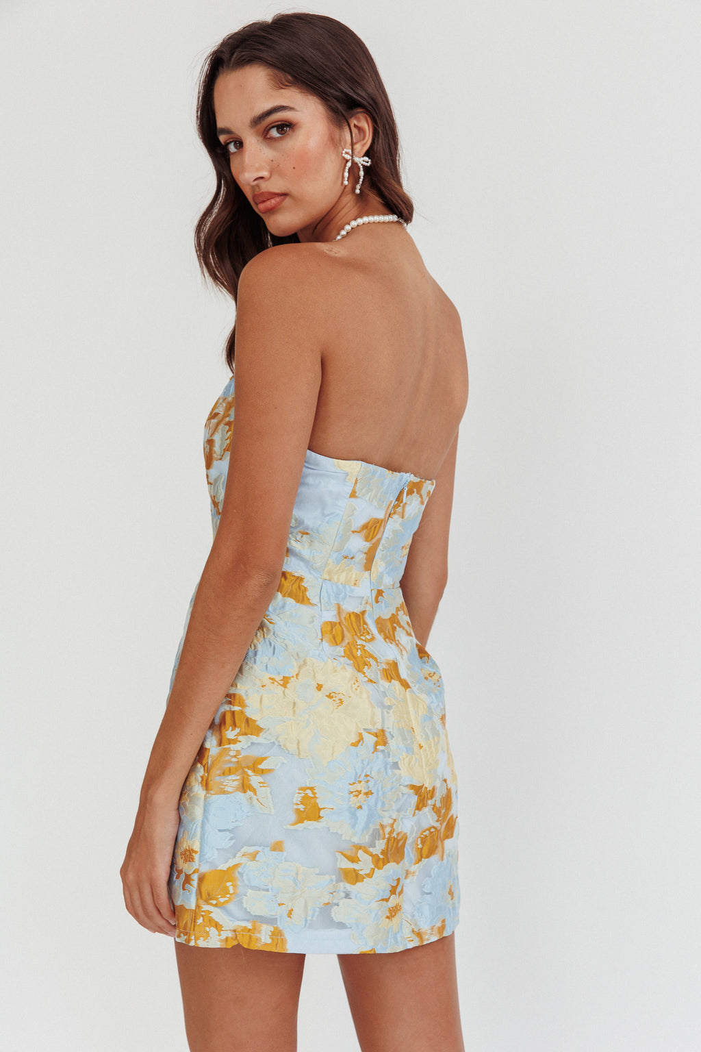 Marlina Strapless Jacquard Mini Dress Blue Marlina Strapless Jacquard Mini Dress Blue