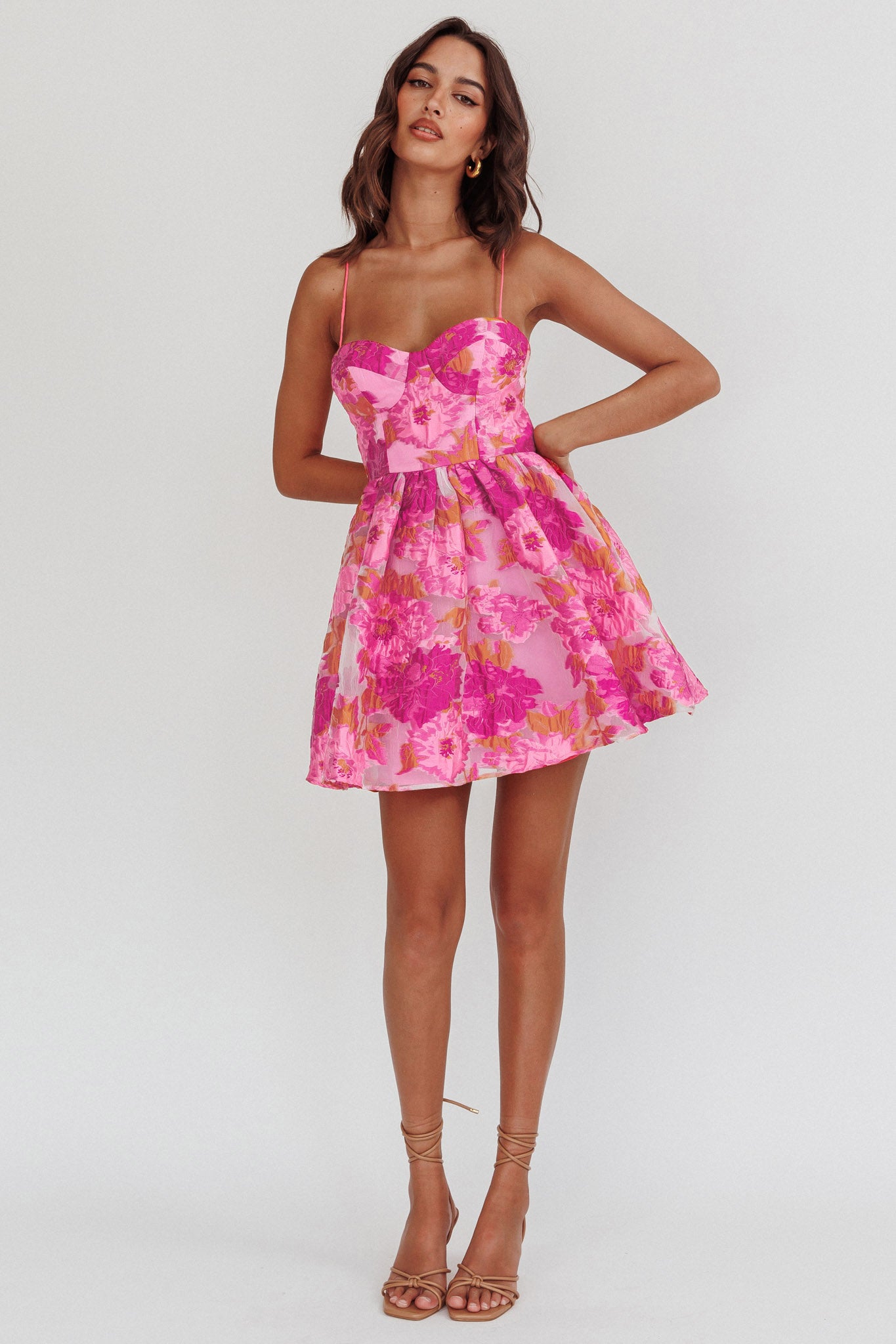 Belle Enchante Cami Strap Jacquard Mini Dress Pink– Selfie Leslie