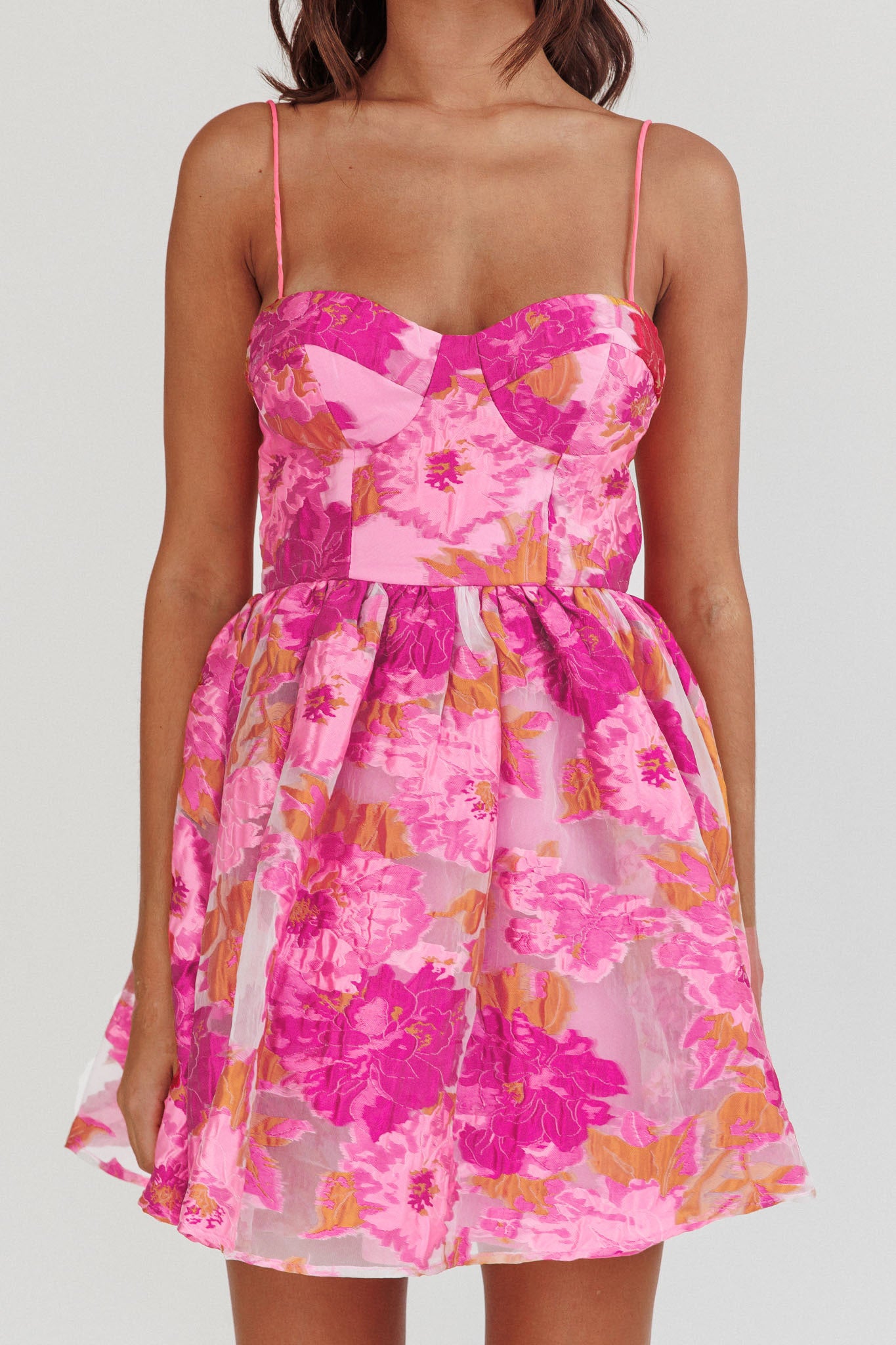 Belle Enchante Cami Strap Jacquard Mini Dress Pink by Selfie Leslie