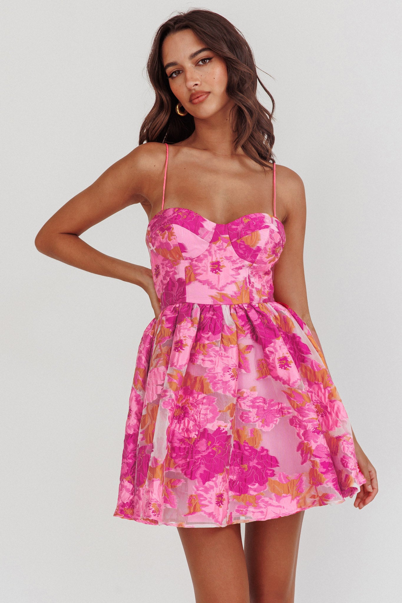 Belle Enchante Cami Strap Jacquard Mini Dress Pink– Selfie Leslie