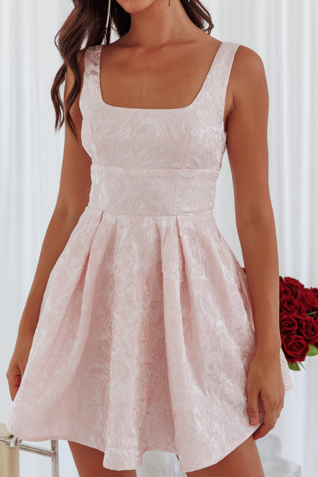 Belle Enchante Jacquard Mini Dress Pink by Selfie Leslie