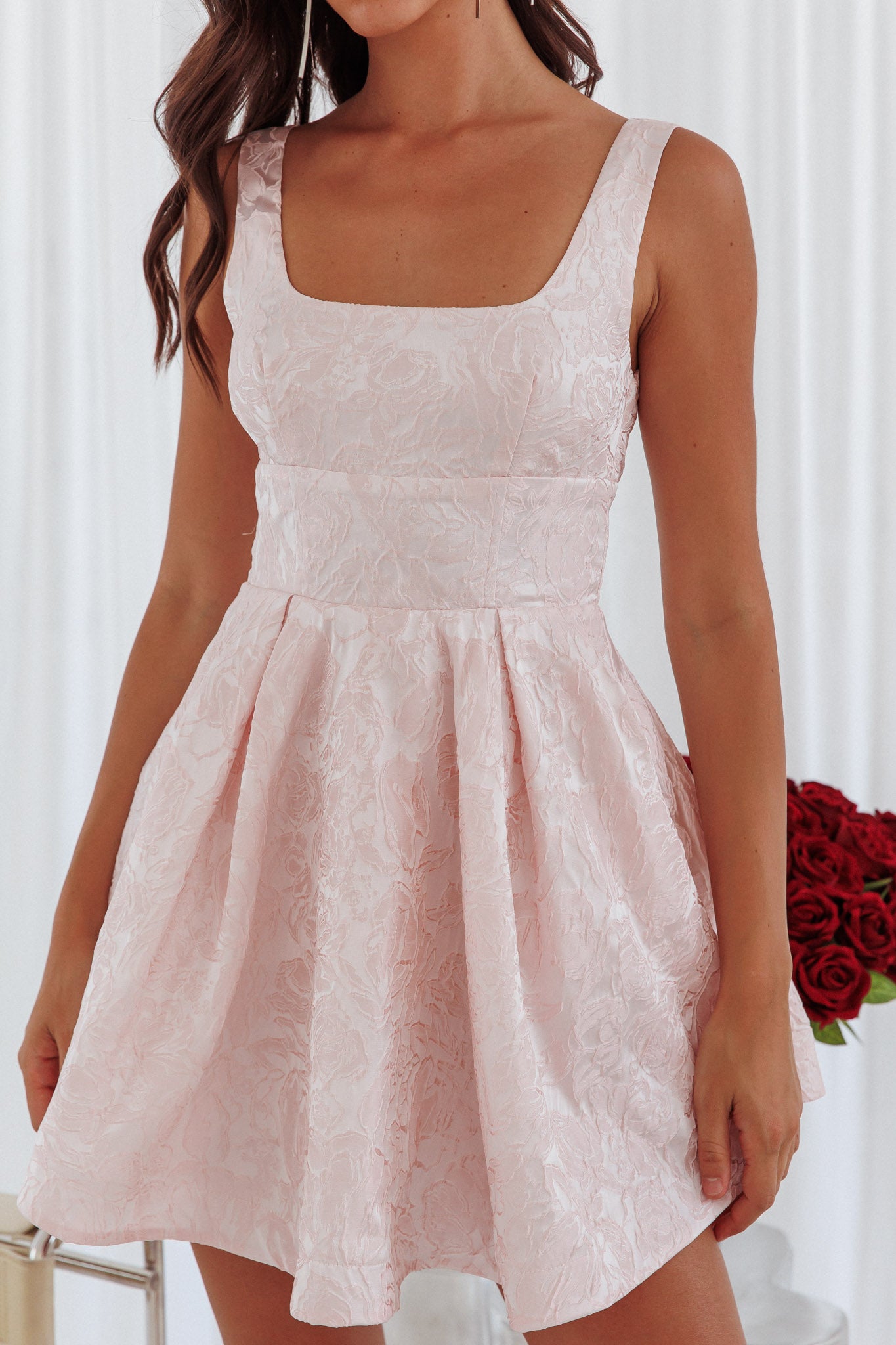 Belle Enchante Jacquard Mini Dress Pink by Selfie Leslie