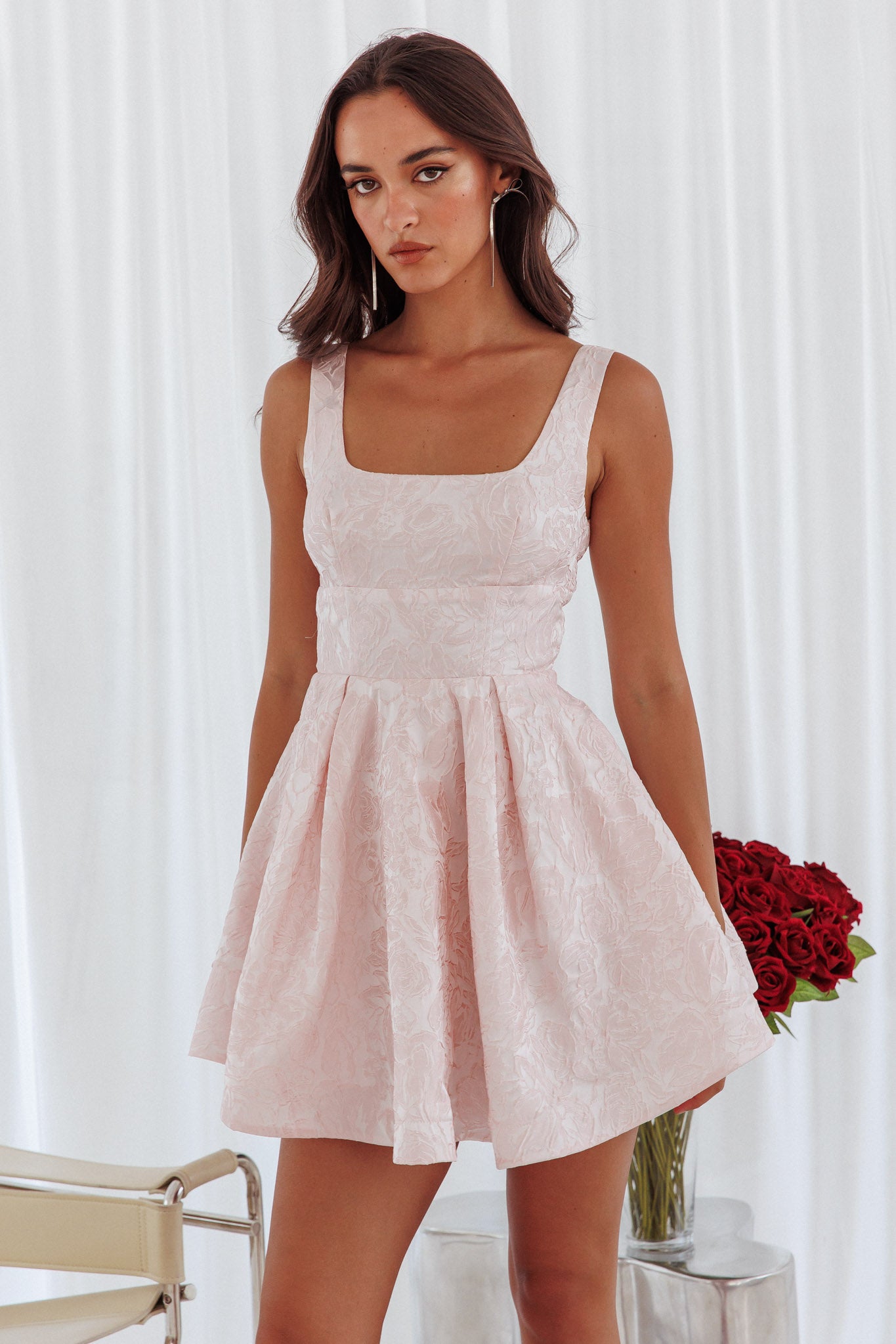Belle Enchante Jacquard Mini Dress Pink by Selfie Leslie