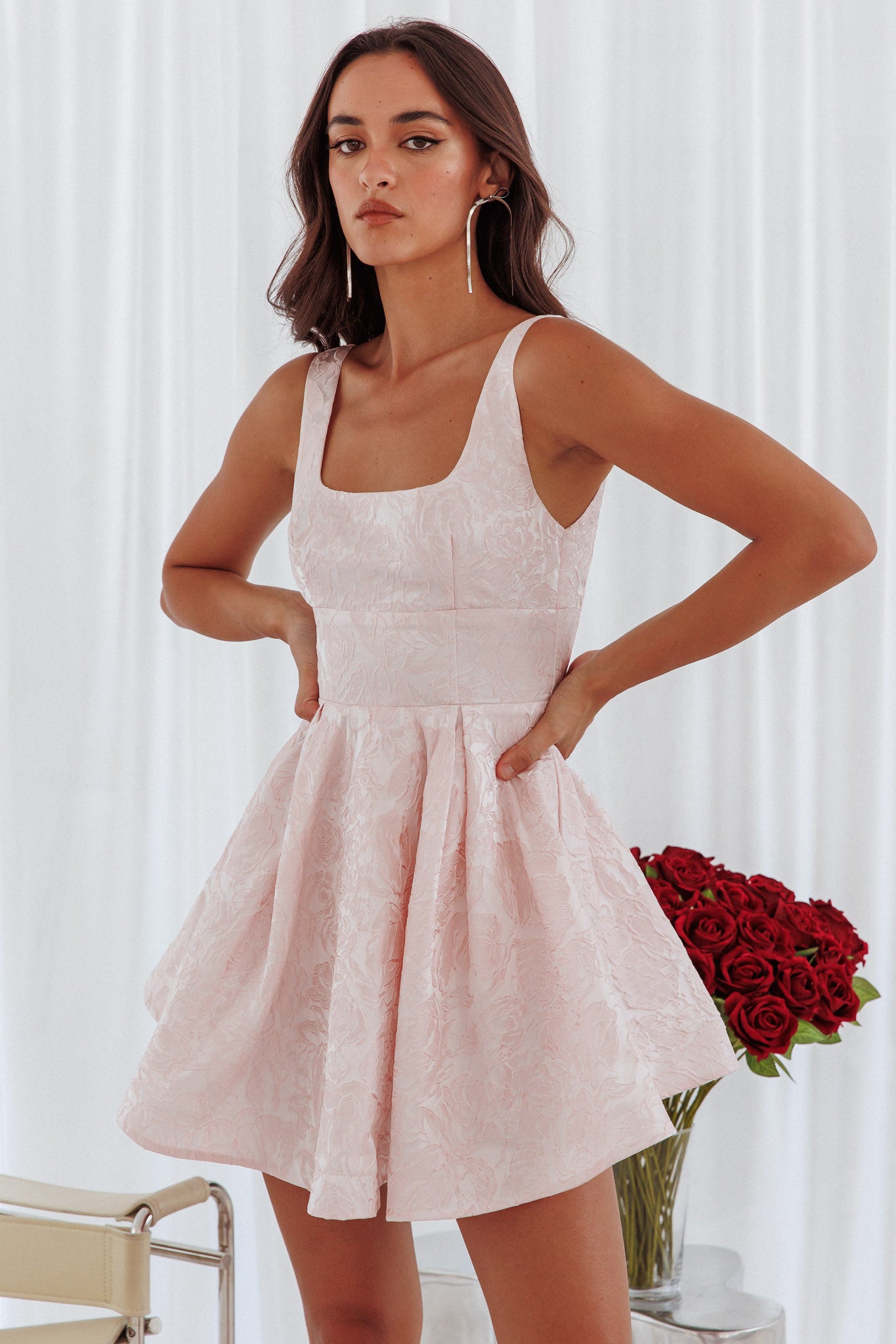 Belle Enchante Jacquard Mini Dress Pink by Selfie Leslie