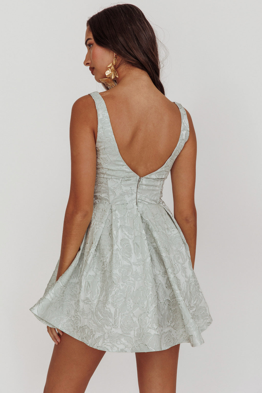 Belle Enchante Jacquard Mini Dress Sage by Selfie Leslie