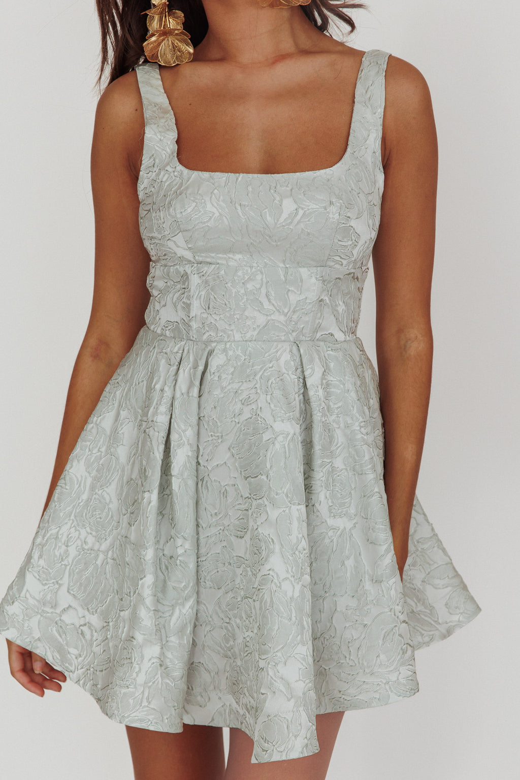 Belle Enchante Jacquard Mini Dress Sage by Selfie Leslie