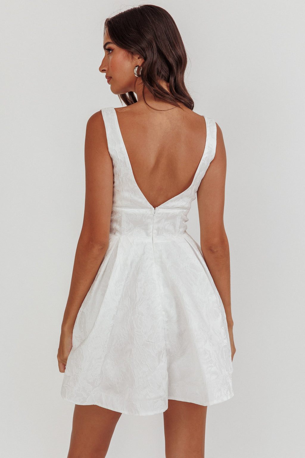 enchant white open back mini dress Enchant Open Back Fit & Flare Minidress (Women)
