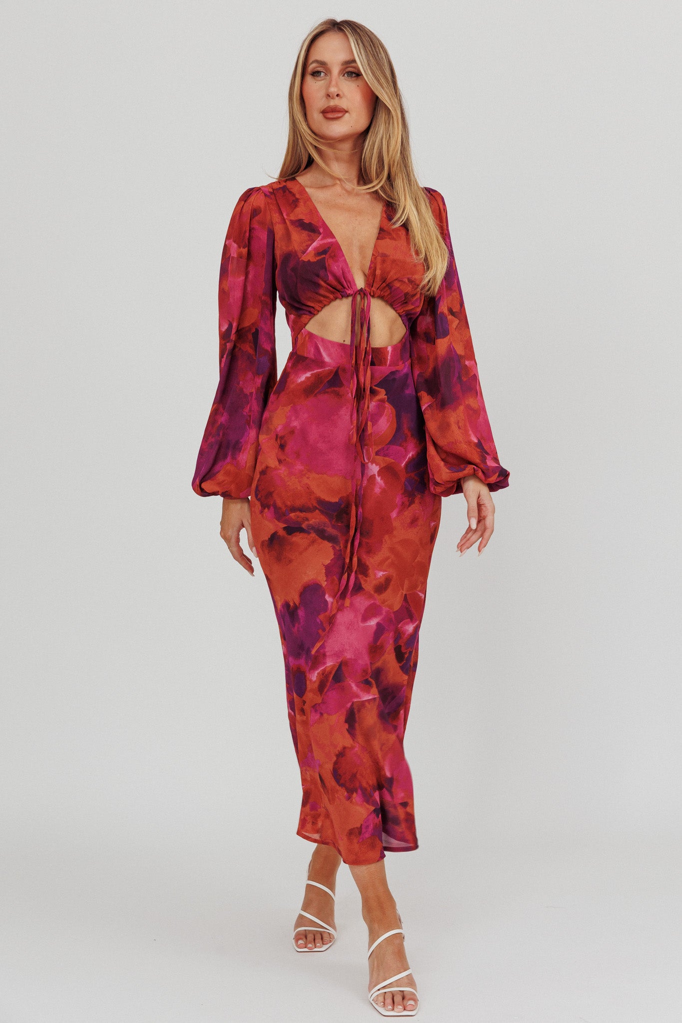 Aurora Dreams Cut-Out Waist Midi Dress Dark Rose - XL Aurora Dreams Cut-Out Waist Midi Dress Dark Rose - XL
