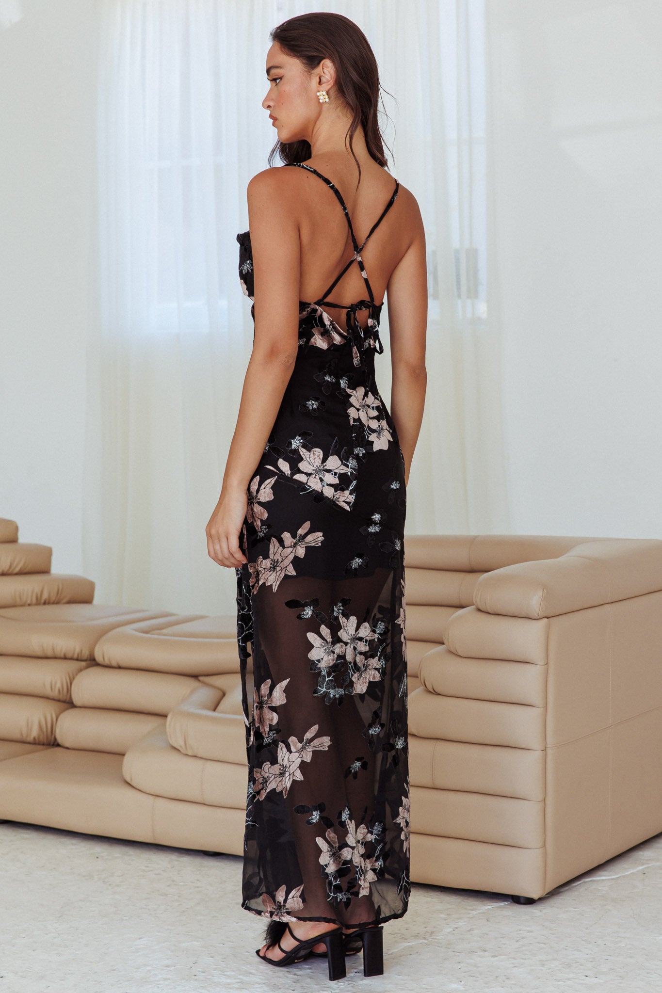 Personal Invitation Split Maxi Dress Flowers Black Personal Invitation Split Maxi Dress Flowers Black
