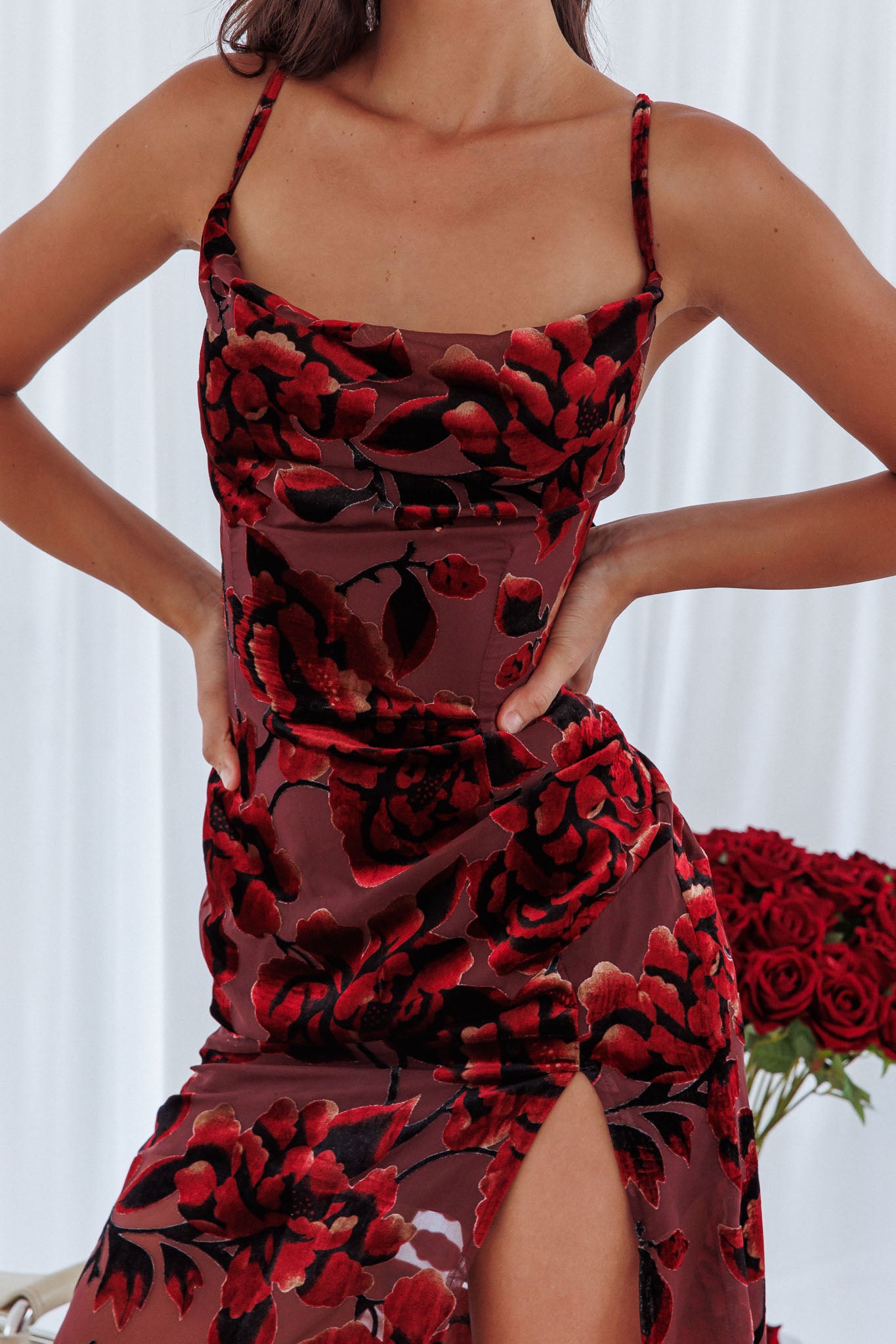 Personal Invitation Split Maxi Dress Floral Red | Selfie Leslie