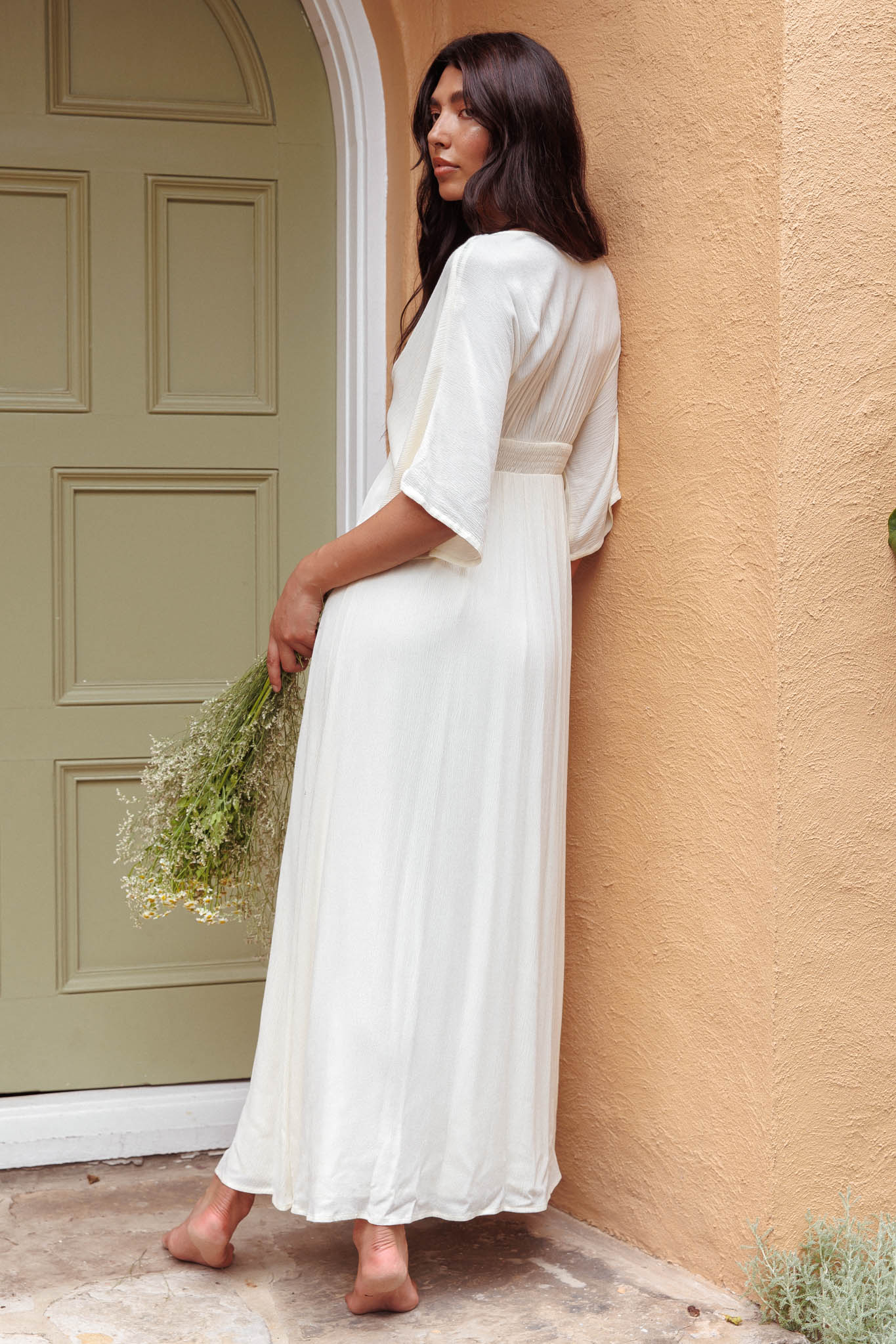 Paradise Found V-Neck Button Maxi Dress Natural by Selfie Leslie