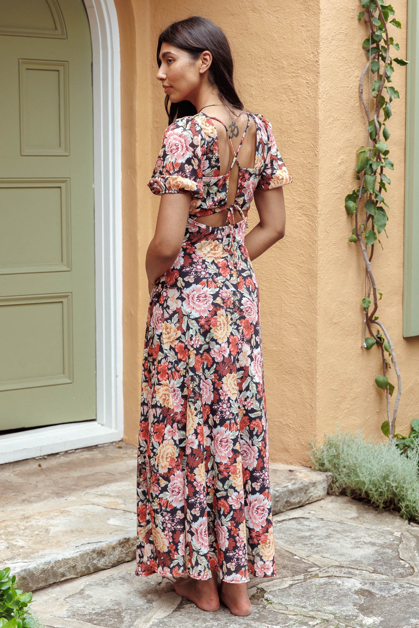 Open Doors Puff Sleeve Split Maxi Dress Multi– Selfie Leslie